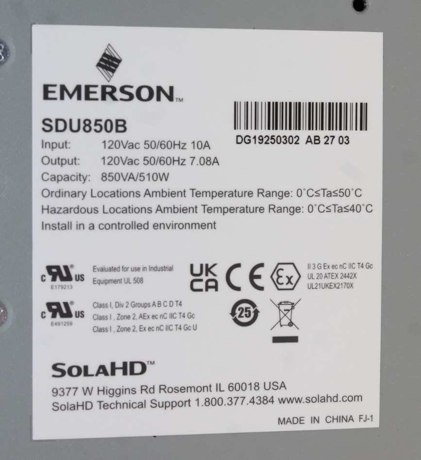 Emerson SolaHD SDU 850B Uninterruptible Power Supply