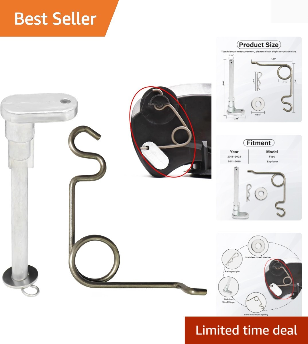 Fuel Door Hinge Pin with Gas Door Spring, for 2015-2024 F150 Loose Gas Cap Pe…