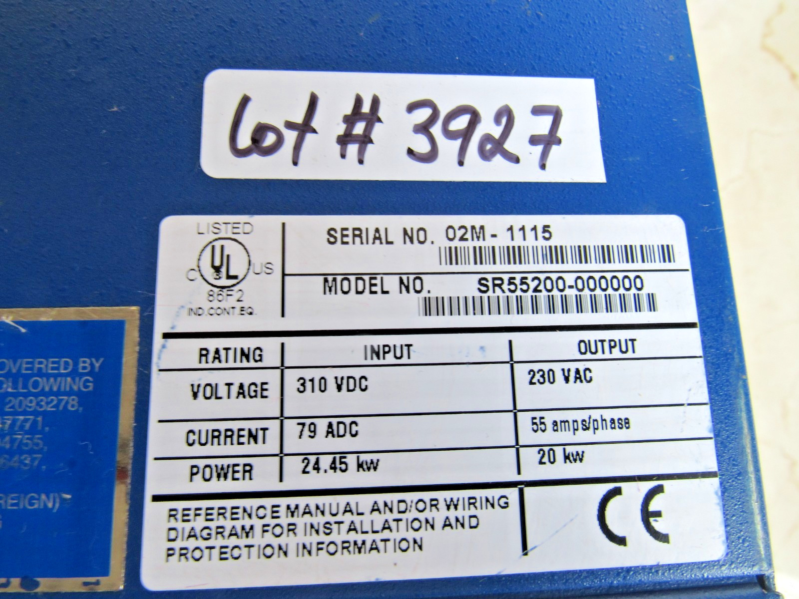 Kollmorgen Model SR55200 / SR55200-000000 / Lot # 3927 Listed by Mike