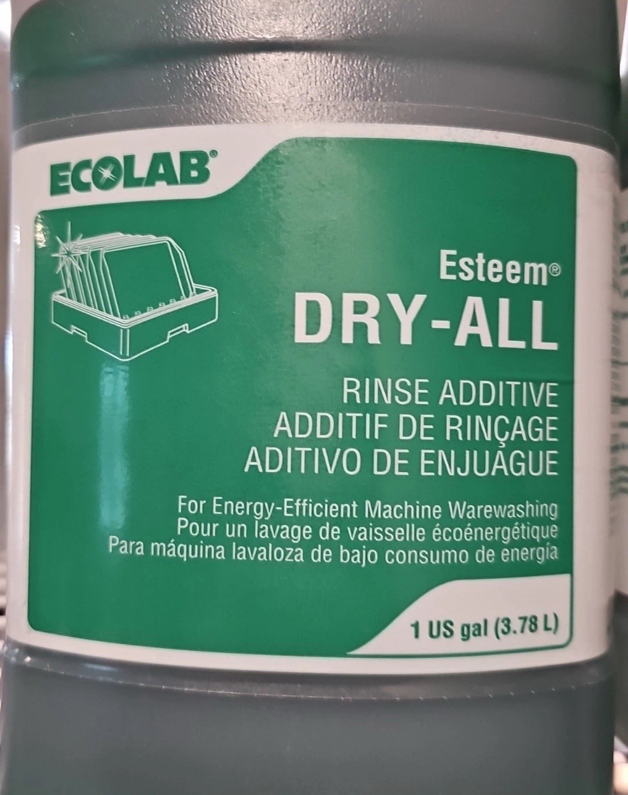 Lot/Case 4 ECOLAB Esteem Dry-All Rinse Additive 04131-087, X4 One Gallon Machine
