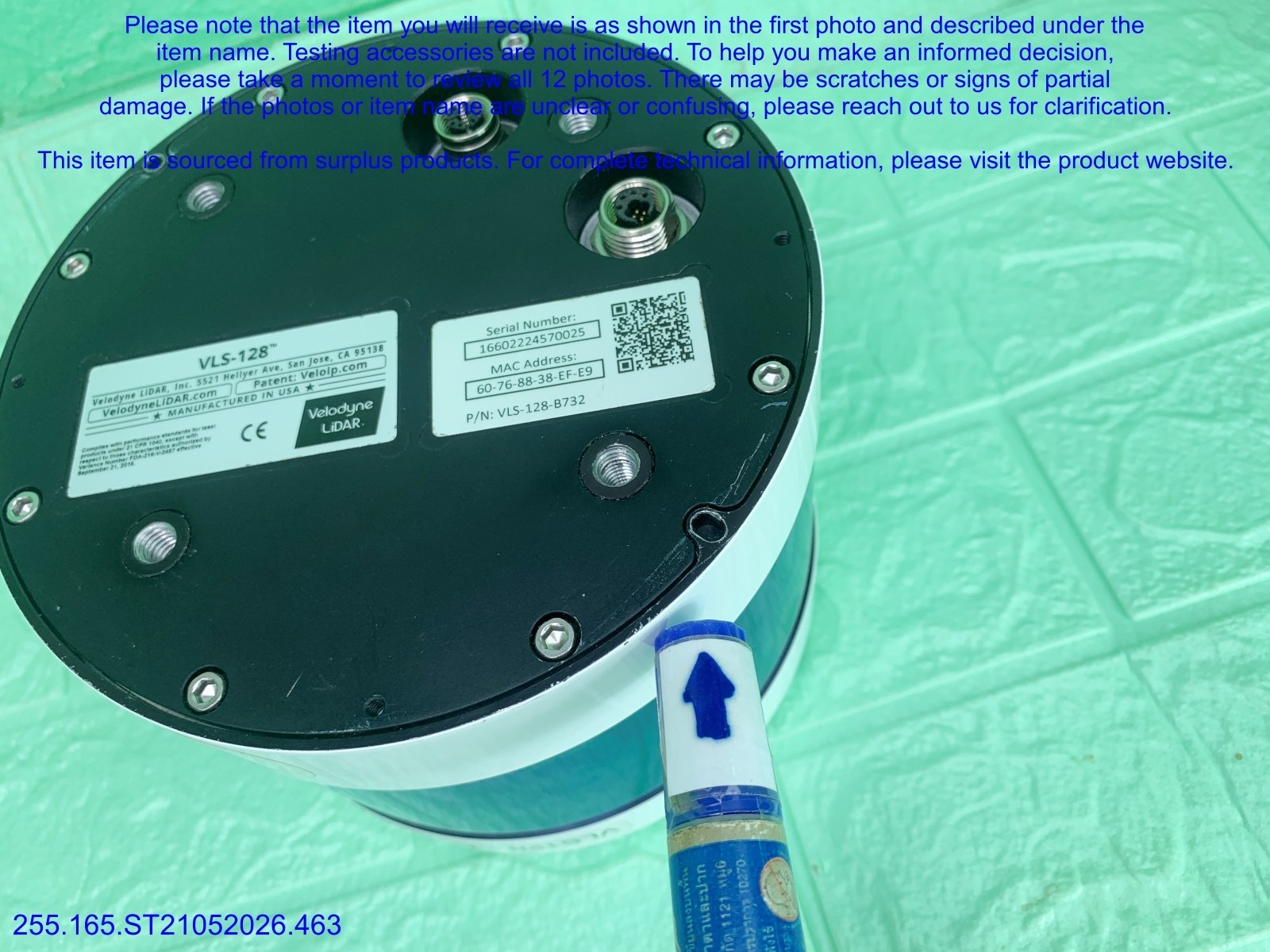 Velodyne VLS-128 LiDAR Sensor MISSING cables as in photos, sn:0025, DHL