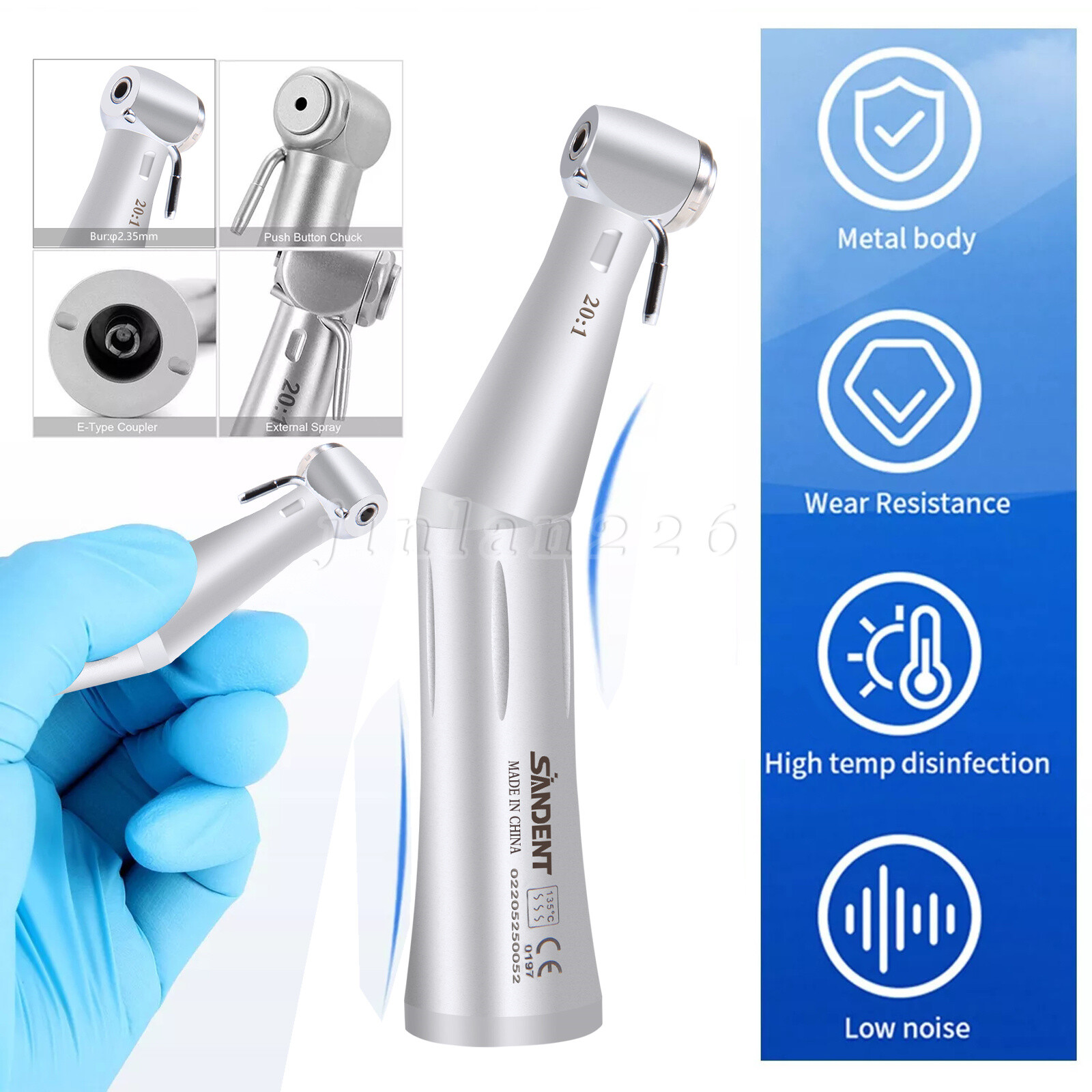 NSK Style SG20 Dental Implant 20:1 Reduction Contra Angle Handpiece Push Button