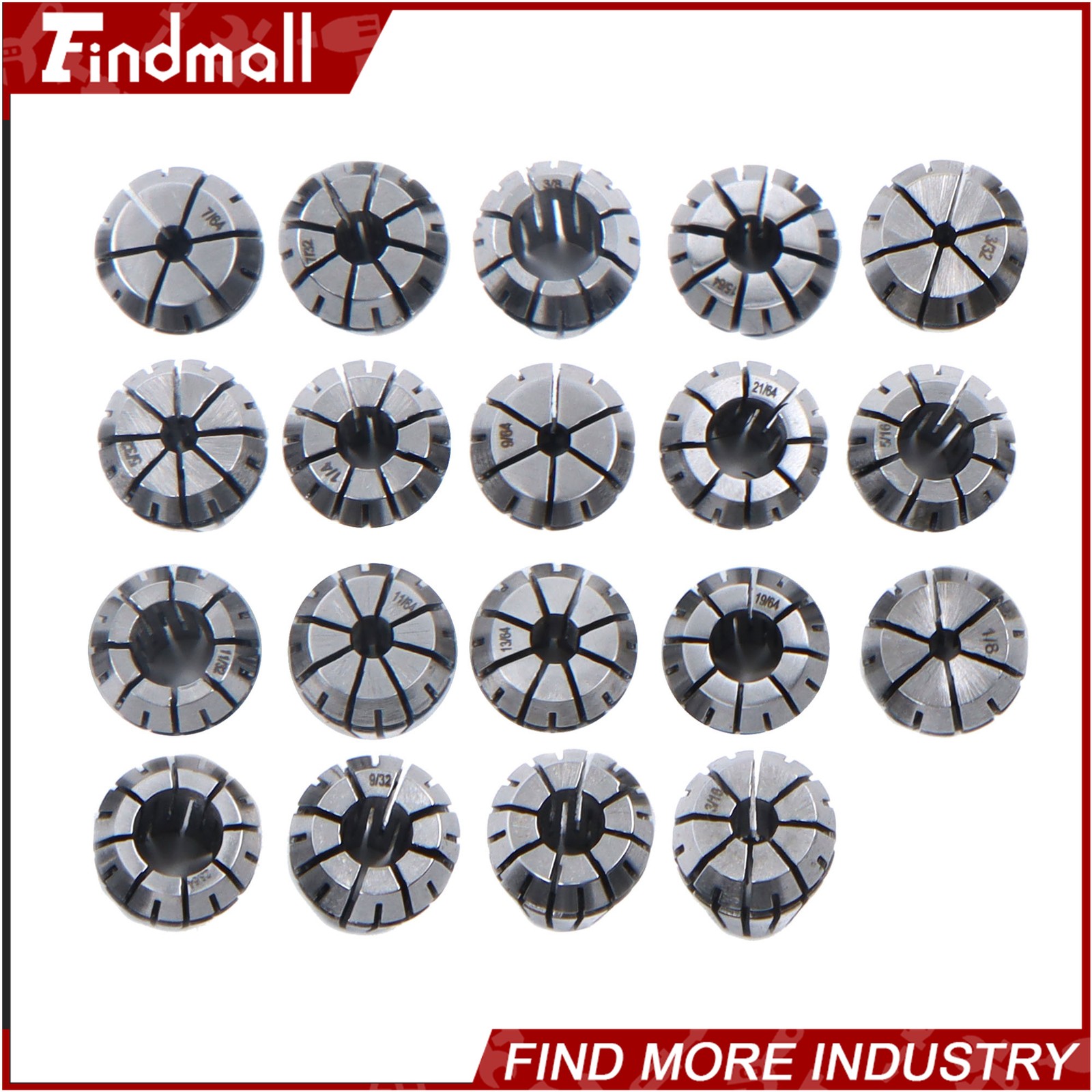 Findmall 19pcs ER16 Collet Set Complete Sizes including all 16th 32nds & 64th