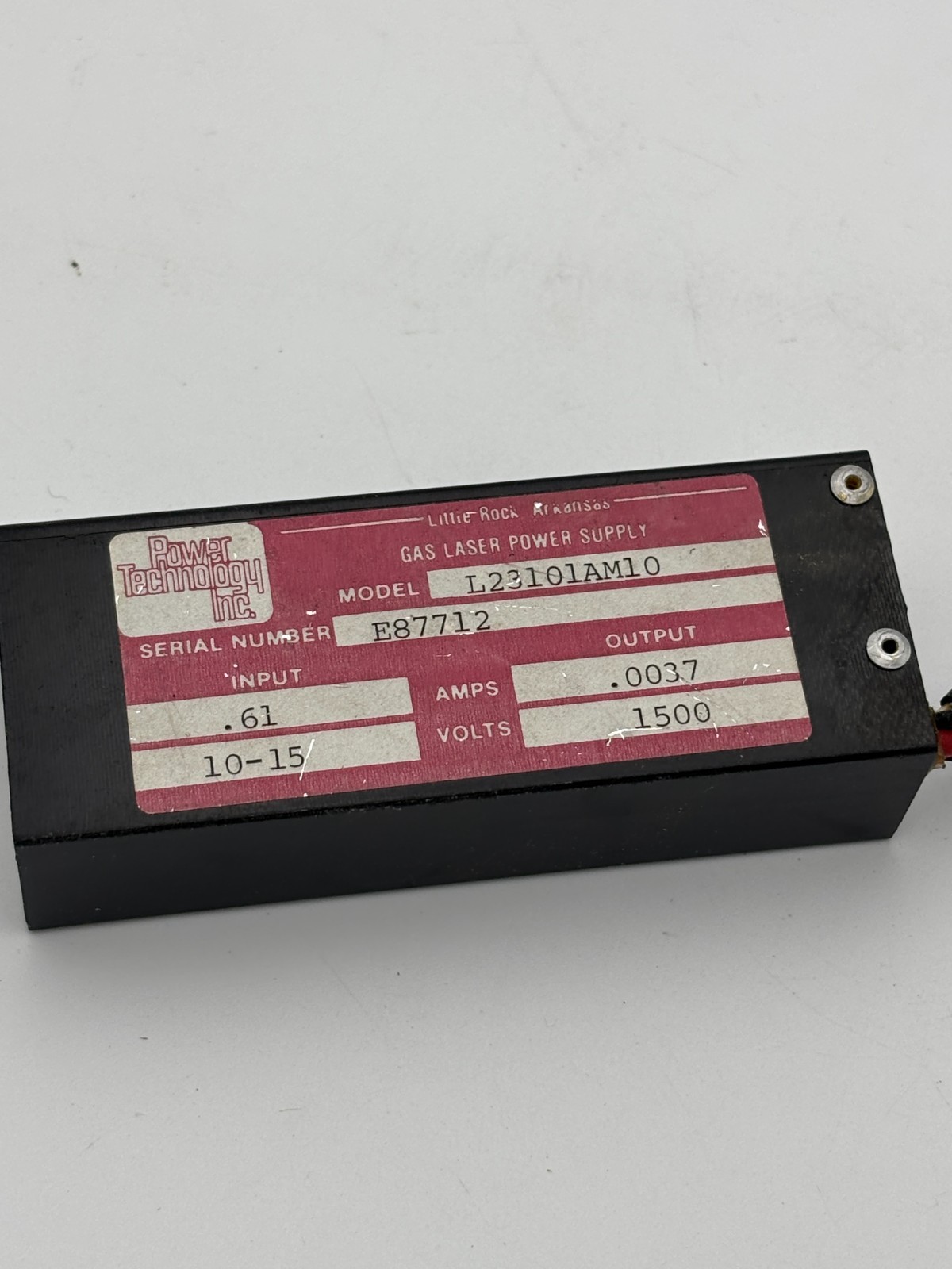 VTG Power Technology L23101AM10 Gas Laser Power Supply 10-15V/1500V .61A/.0037A