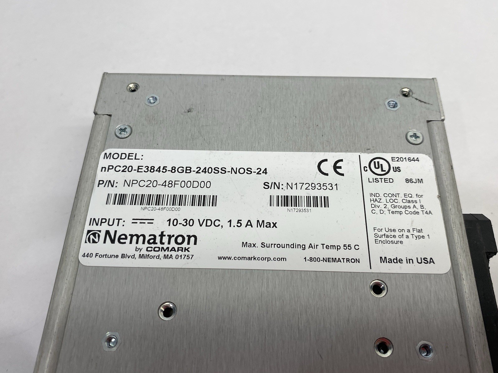 Nematron nPC20-E3845-8GB-240SS-NOS-24 Fanless Node PC, Intel QC, NPC20-48F00D00