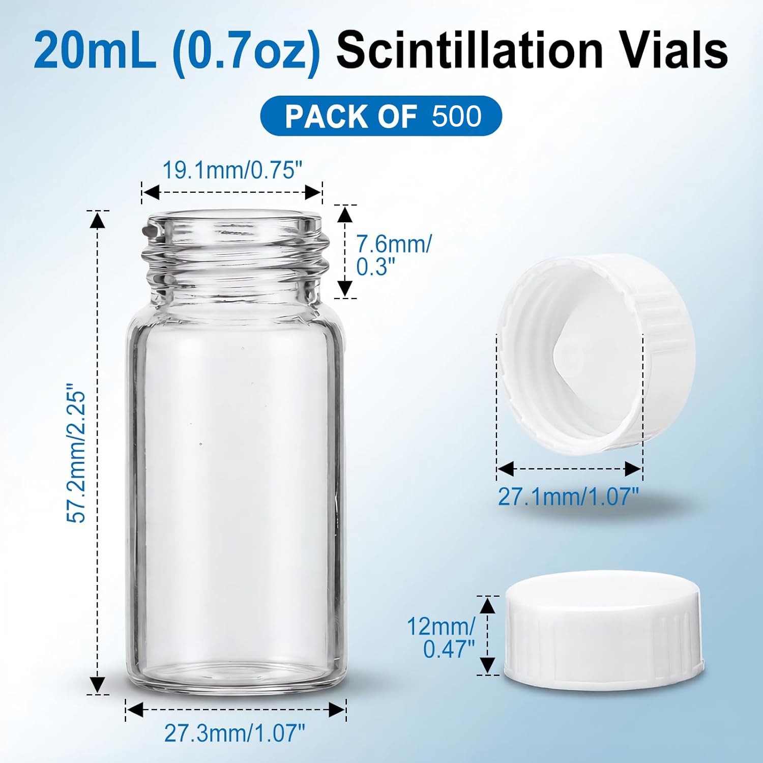 500Pcs 20ml Scintillation Vials Transparent Borosilicate Glass Counting Vials US