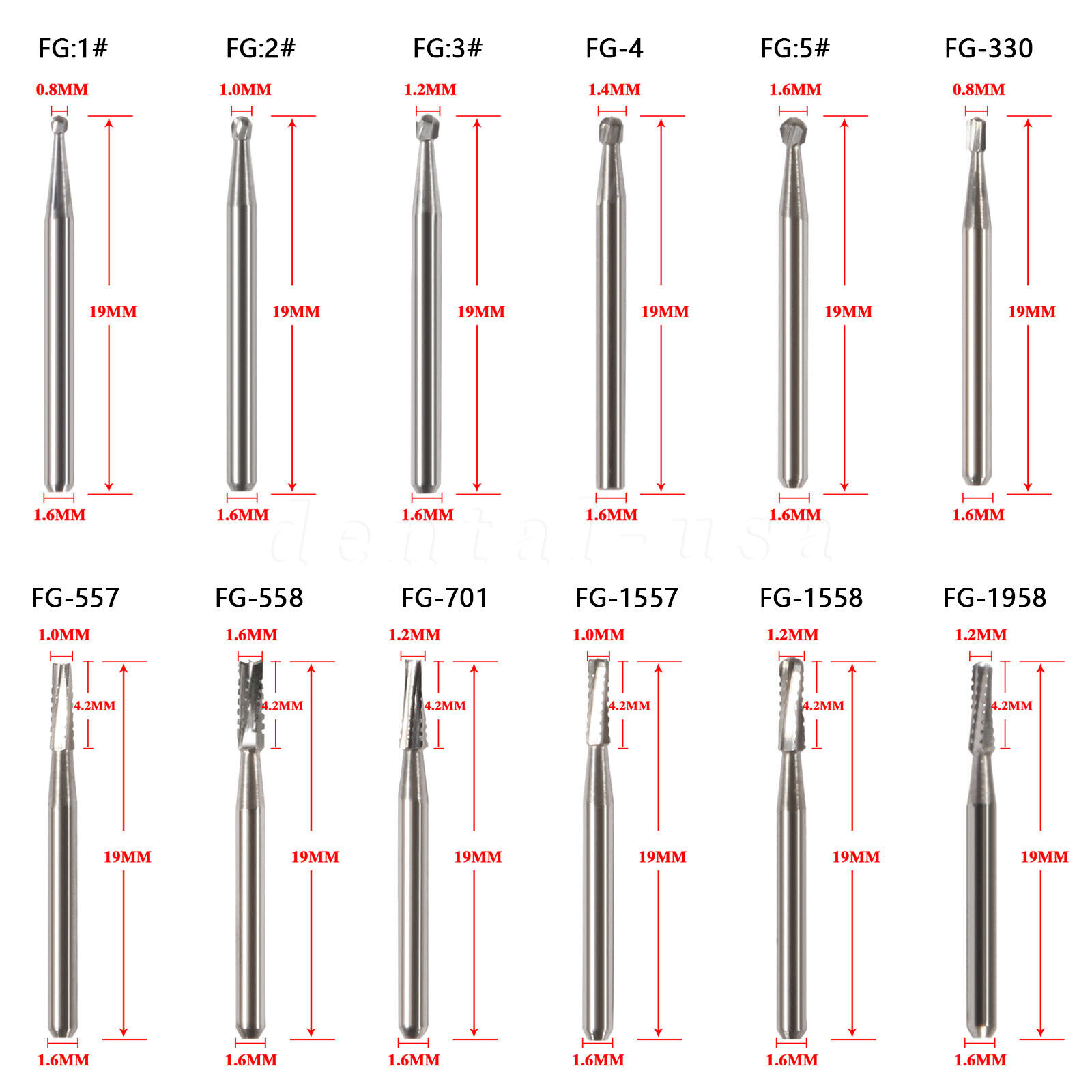 10-100pcs Dental FG Fresas de carburo tungsteno for Alta Velocidad pieza de mano