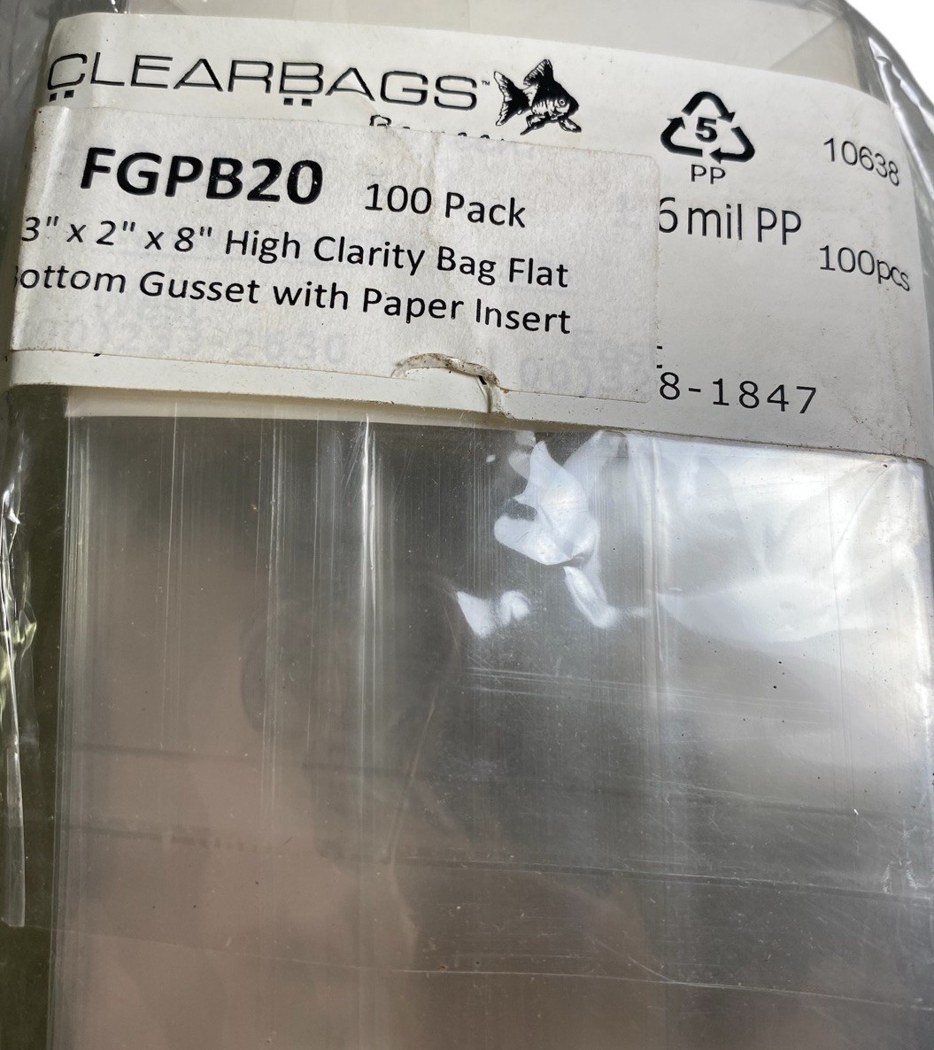 High Clarity Flat Bottom Gusset Bags w/Paper Insert 3″ x 2″ x 8” Set Of 100