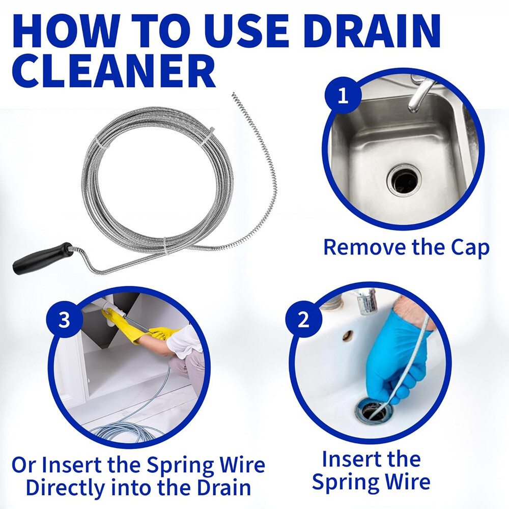 Manual Drain Snake Clog Remover 10-Foot Metal Tool For Sinks Drains Toilets Pipe