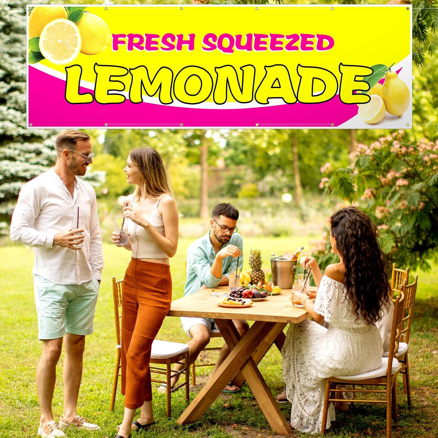 3 X 10 Ft Pink Lemonade Sign Vinyl Banner Fresh Squeezed Lemonade Stand Supplies