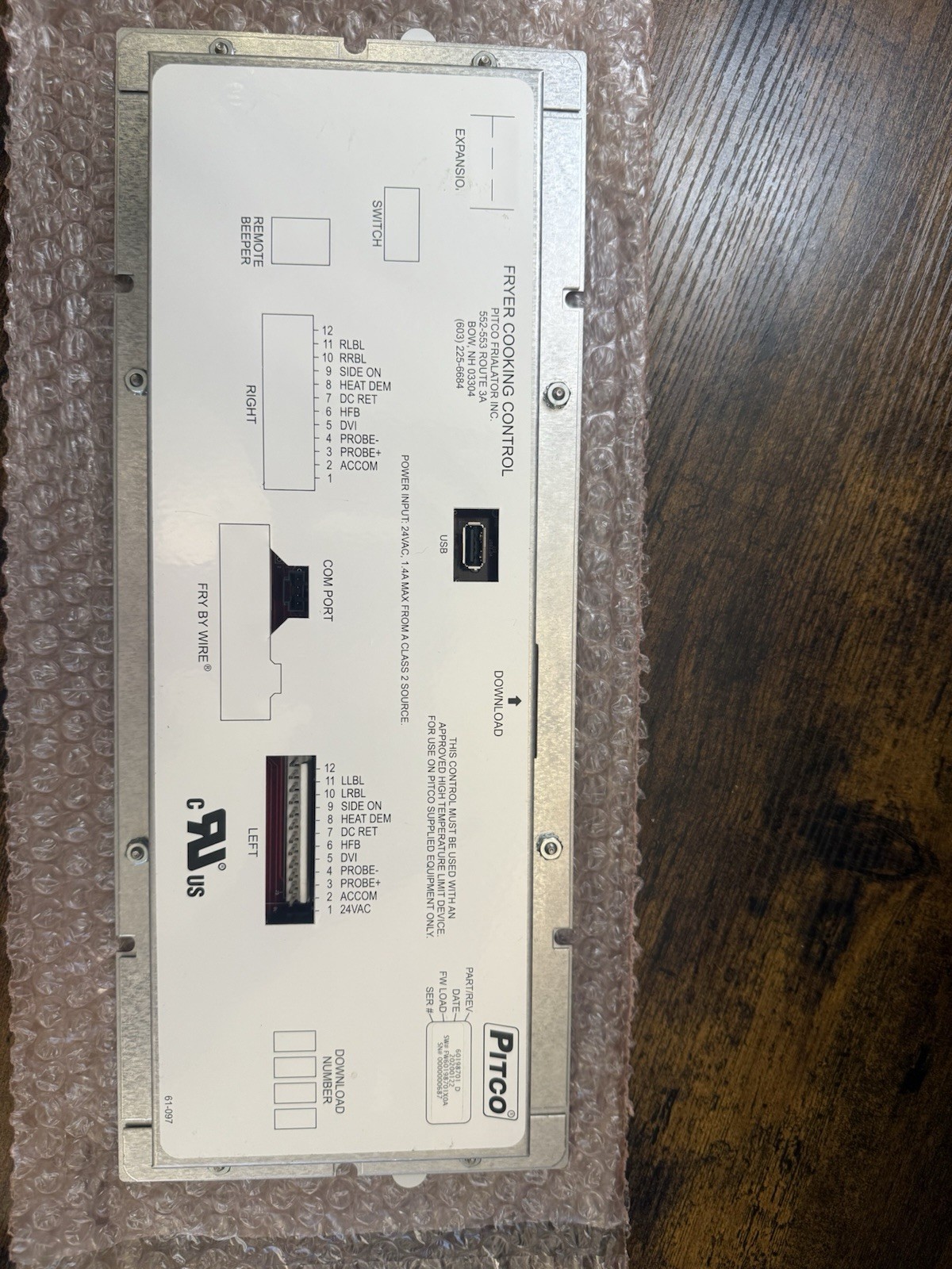 Pitco fry Computer Control Replacement. Part 60198701D. For pitco fryer SFSSH60W