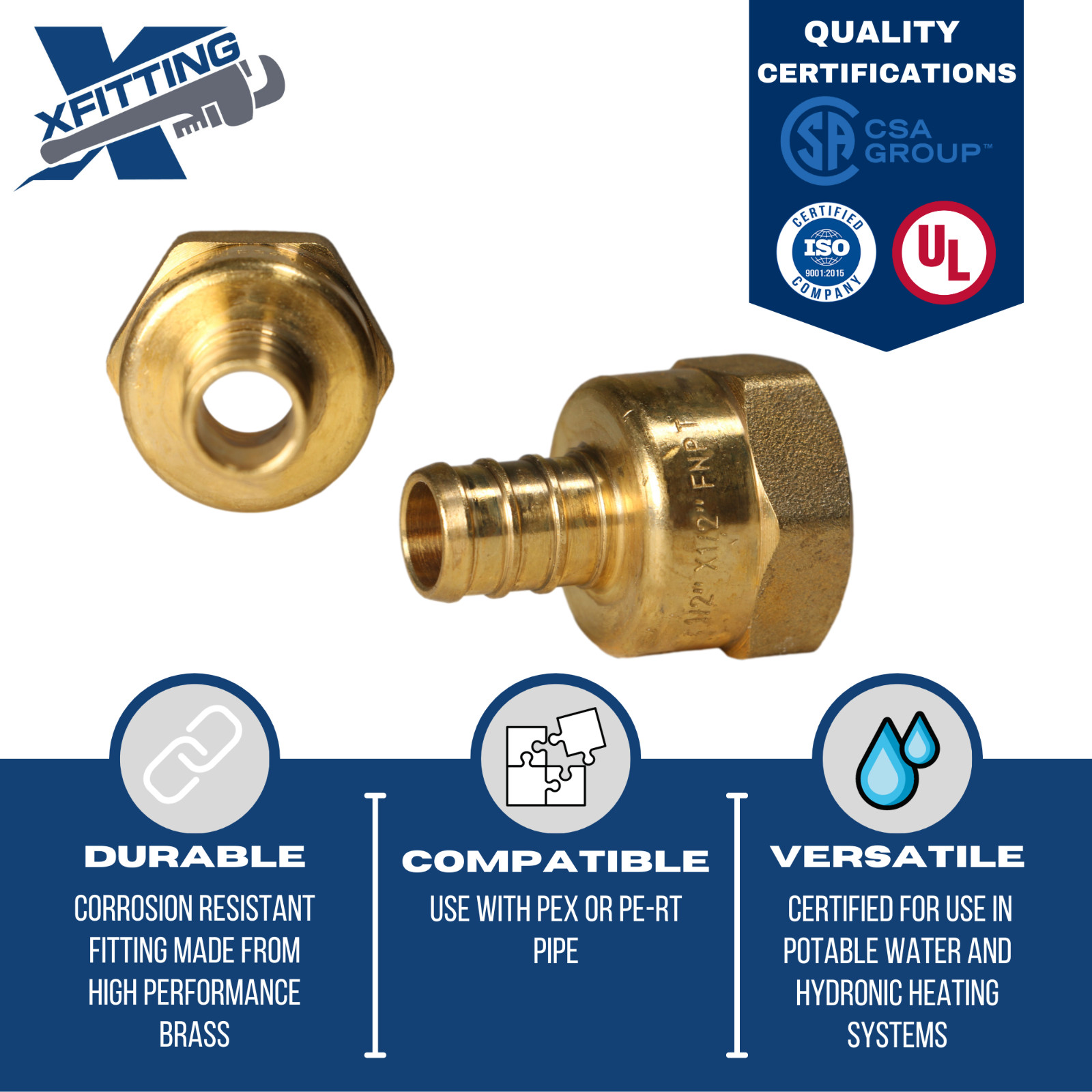 10 PC. 1/2″ PEX X 1/2″ FEMALE NPT THREADED ADAPTER BRASS CRIMP FITTING LEAD FREE