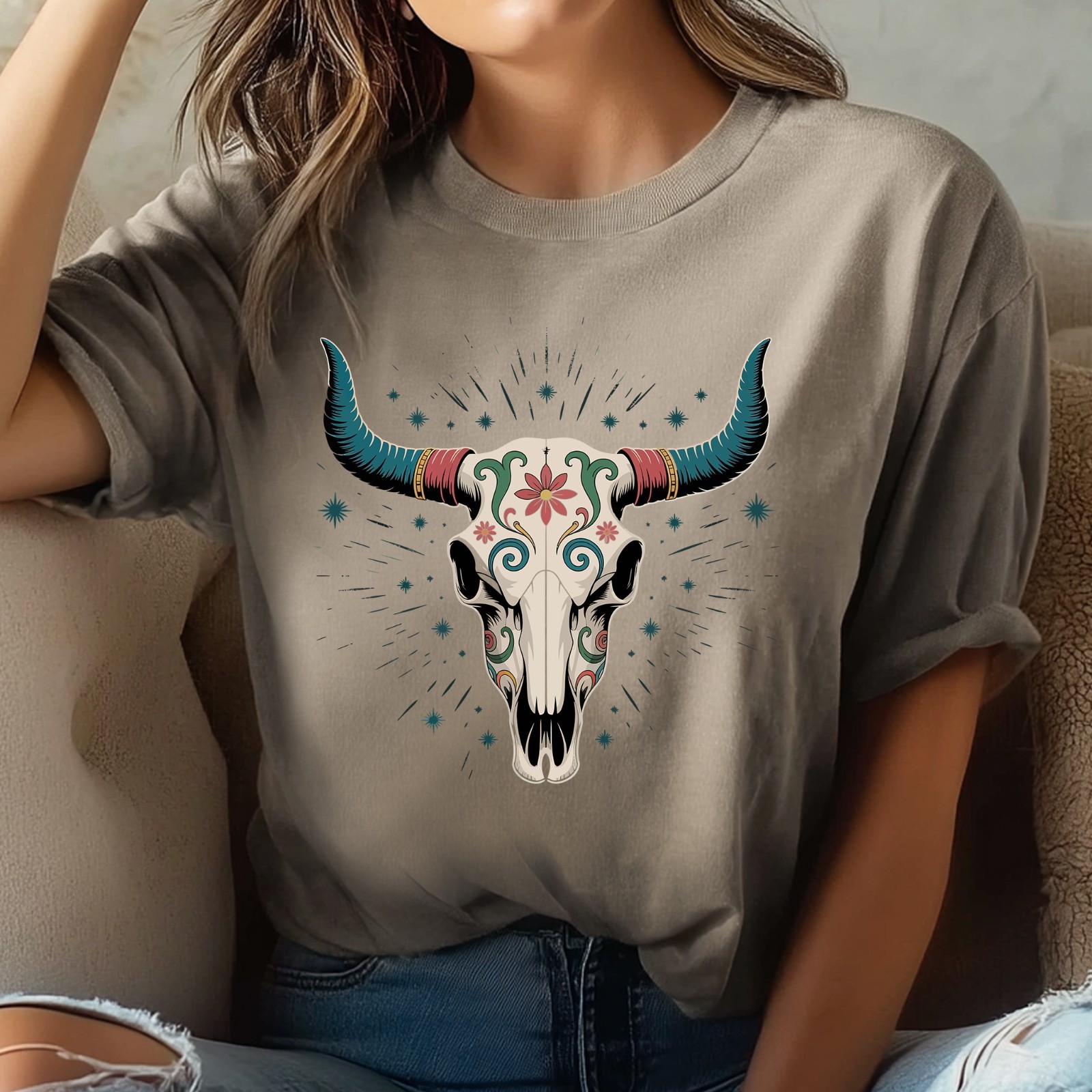 Western Boho Bull Skull Clipart Bundle, western PNG, Western Sublimation,
