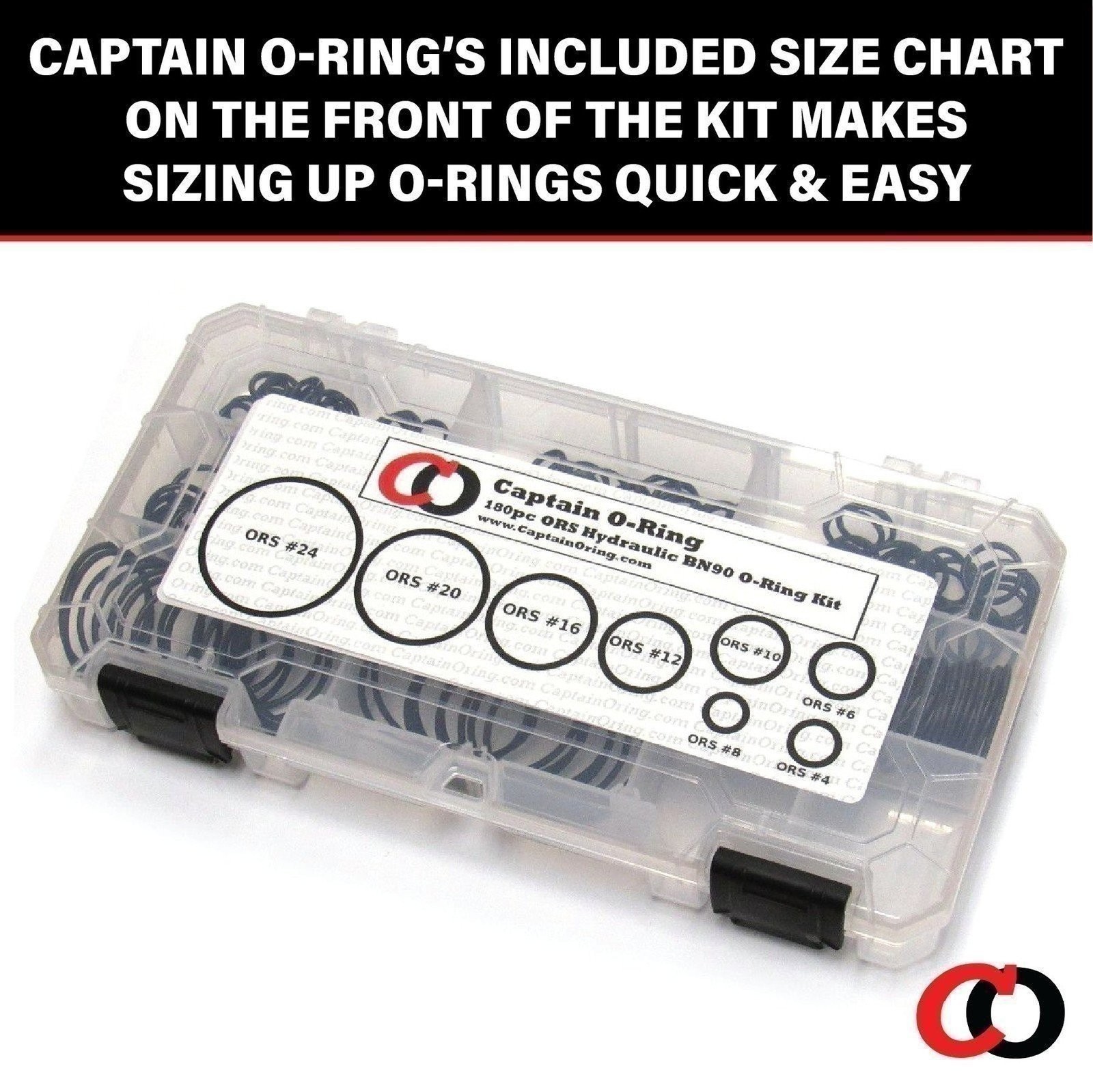 Captain O-Ring ORS/ORFS Flat Face Hydraulic Oring Seal Kit (180pc, Buna 90)