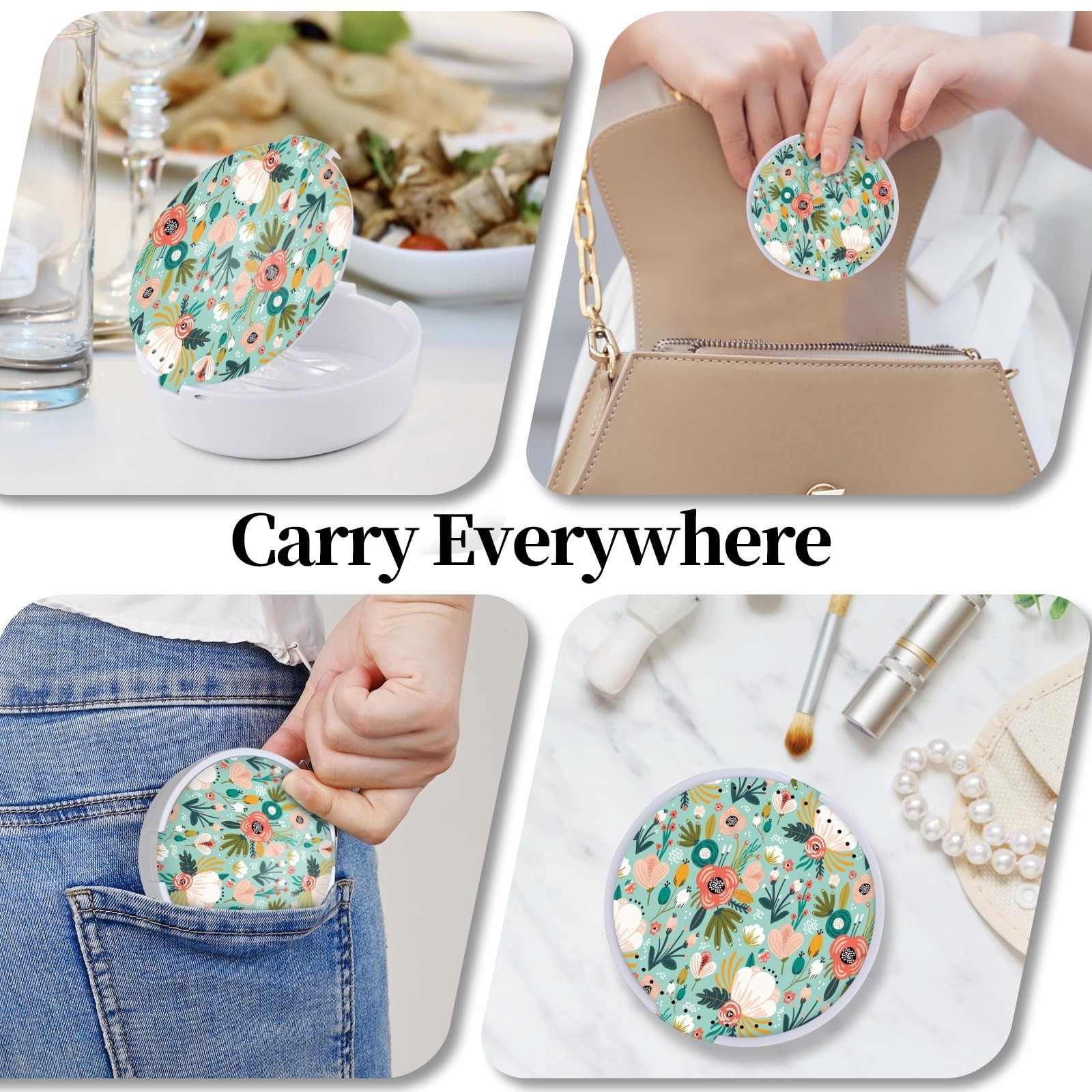 Retainer Case with Mirror & Ventilation – Light Green Floral Design