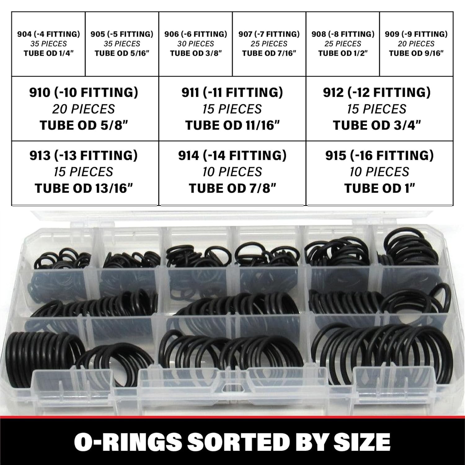 255 Piece Hydraulic O-Ring Seal Kit with Buna-N Rubber for ORB/BOSS Fittings