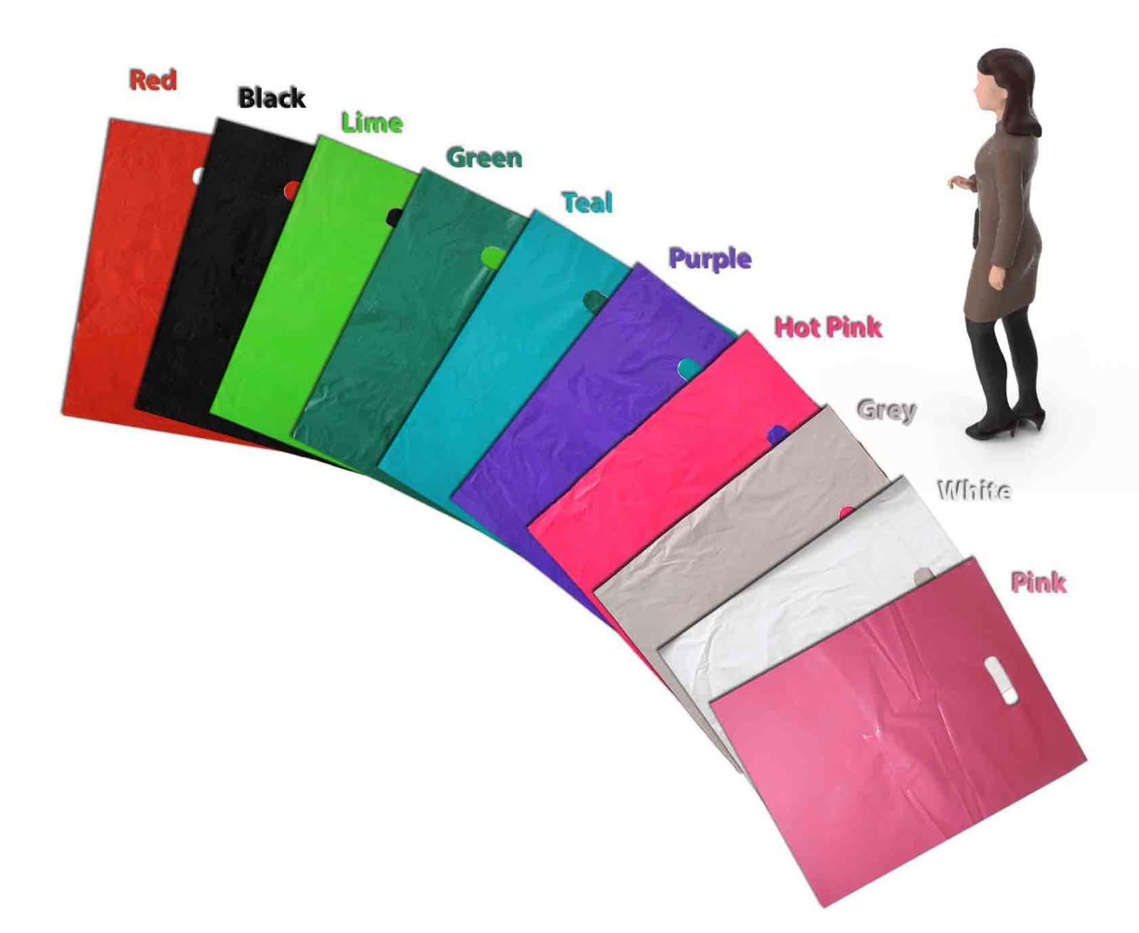 9″ x12″ & 12″ x15″ Colored PLASTIC MERCHANDISE Store Bags, Retail Product Bags