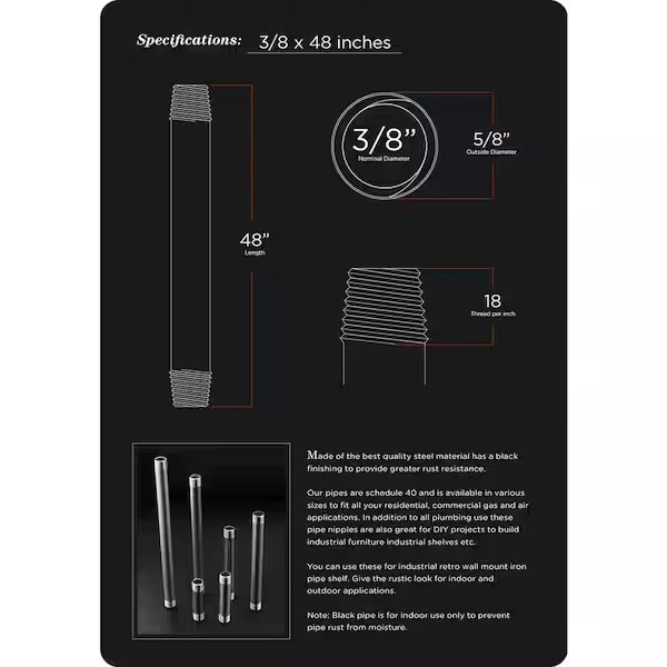 3/8 In. X 48 In. Black Steel Pipe