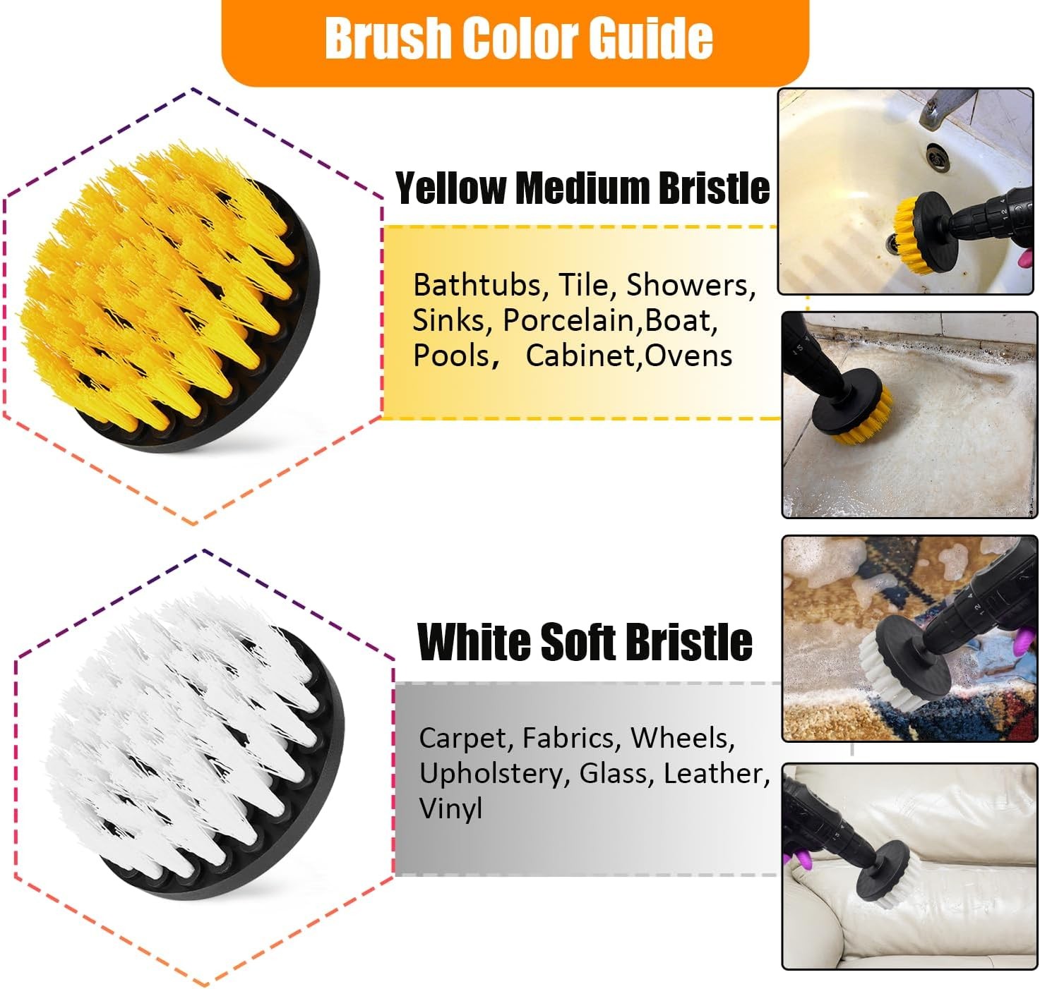 15pc Drill Brush Cleaning Kit for Car Bathroom Tile Tub Grout Floor Boat Kitchen