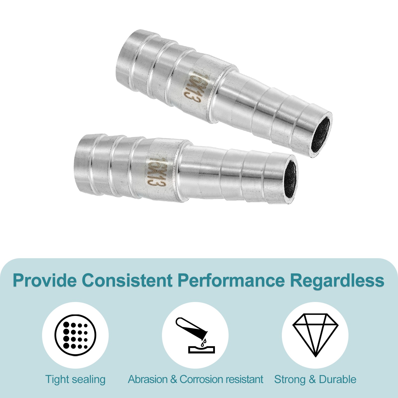 2Pcs 5/8″ to 1/2″ Hose Barb Reducer Pipe Fitting Stainless Steel Adapter