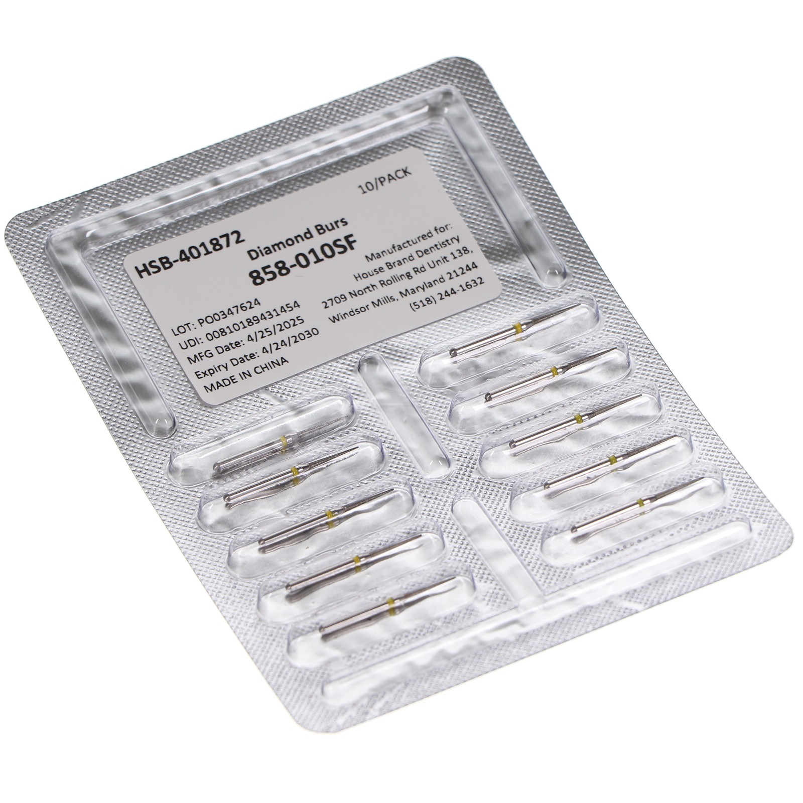 House Brand Dentistry 401872 FG 858-010SF Needle Super Fine Diamond Burs 10/Pk