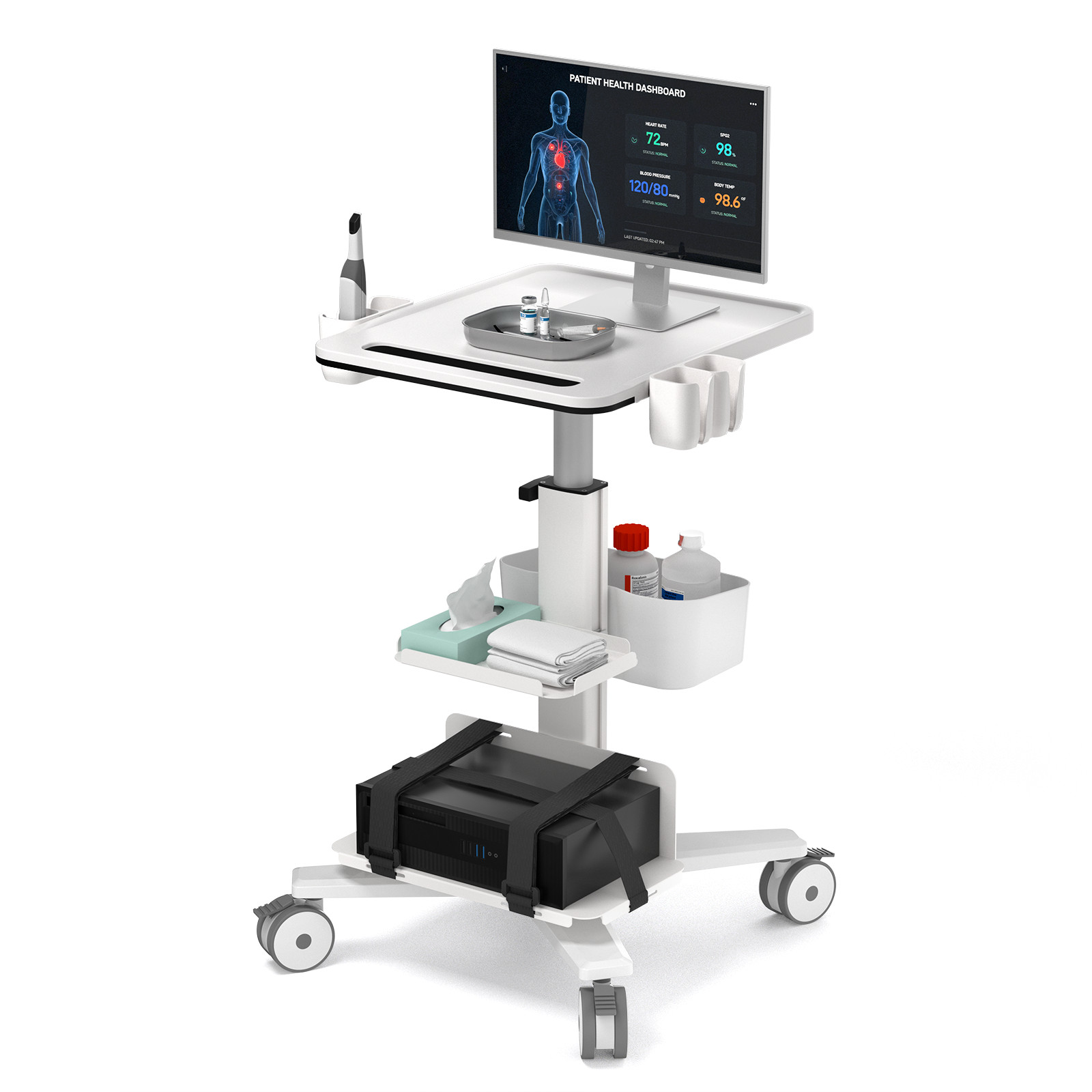 Medical Trolley Cart with Laptop Tray & Oral Scanner Holder, Height Adjustable