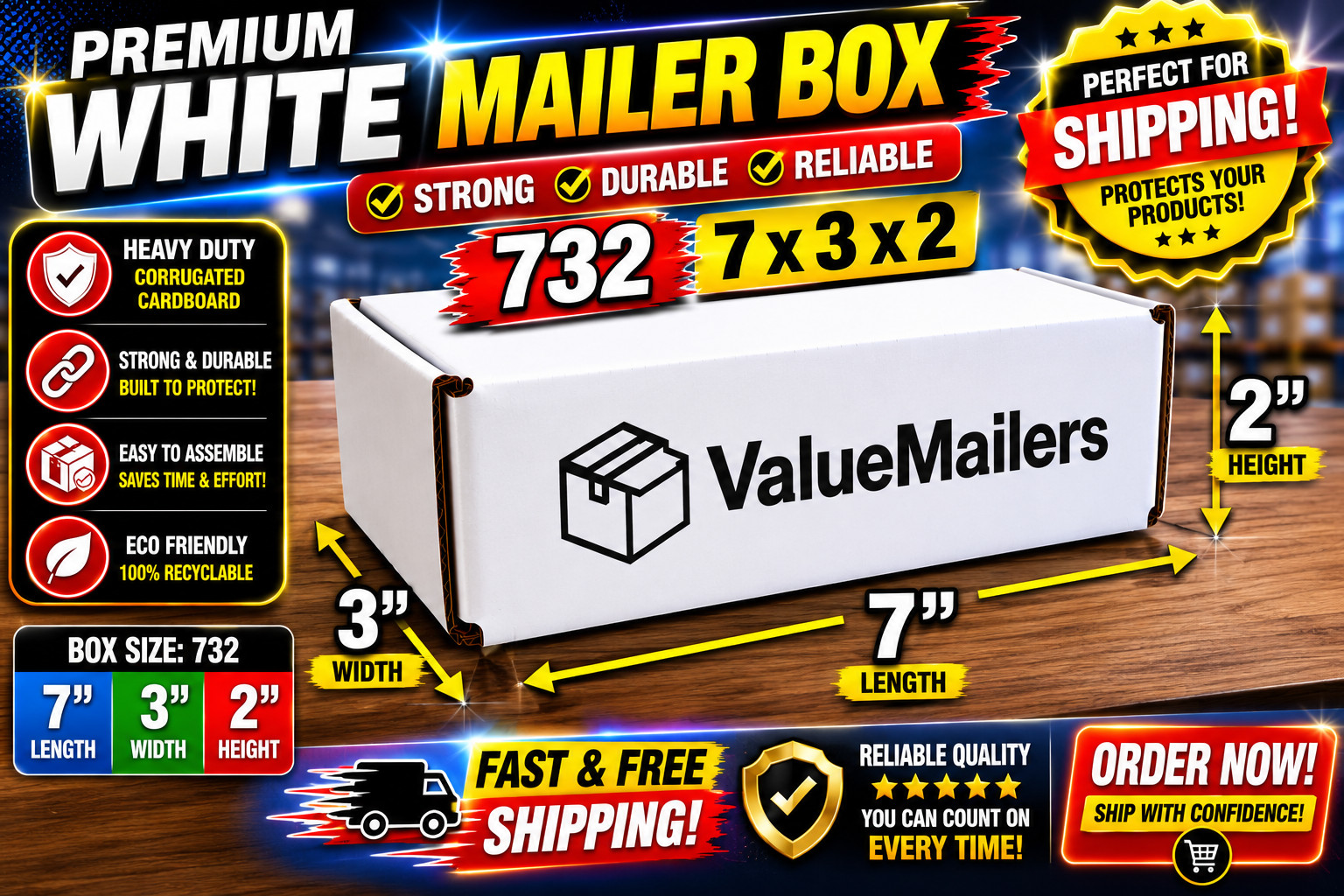 200 – 7 x 3 x 2 White Corrugated Shipping Mailer Packing Box Boxes
