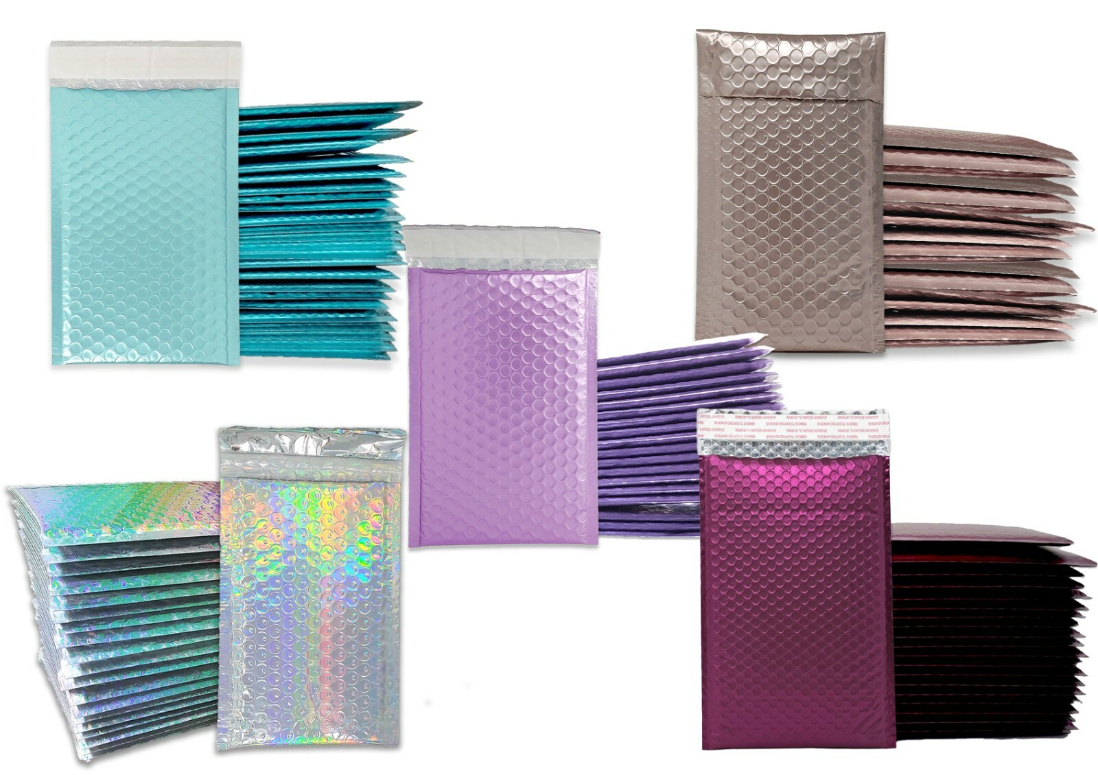 4×8 Metallic Bubble Mailers Padded Shipping Envelopes, Mirrored Hologram Choose!
