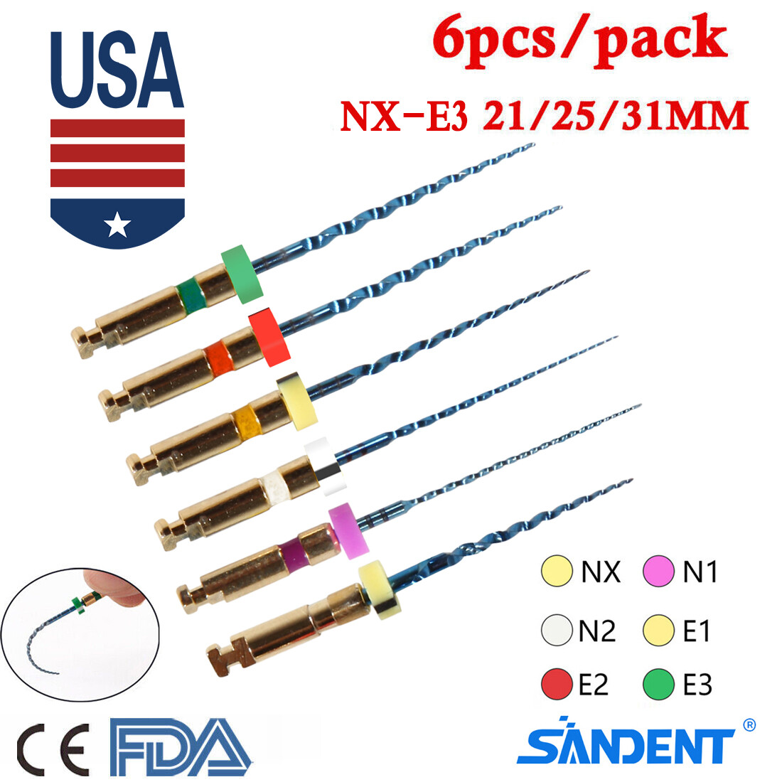 SANDENT Dental Cordless LED 16:1 Endo Motor/ Blue Niti Files Rotary 21/25MM