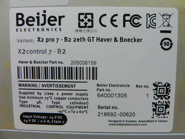 Beijer Electronics X2 Pro 7 B2 2Eth 7Inch Hmi Operator Panel Part 640001305