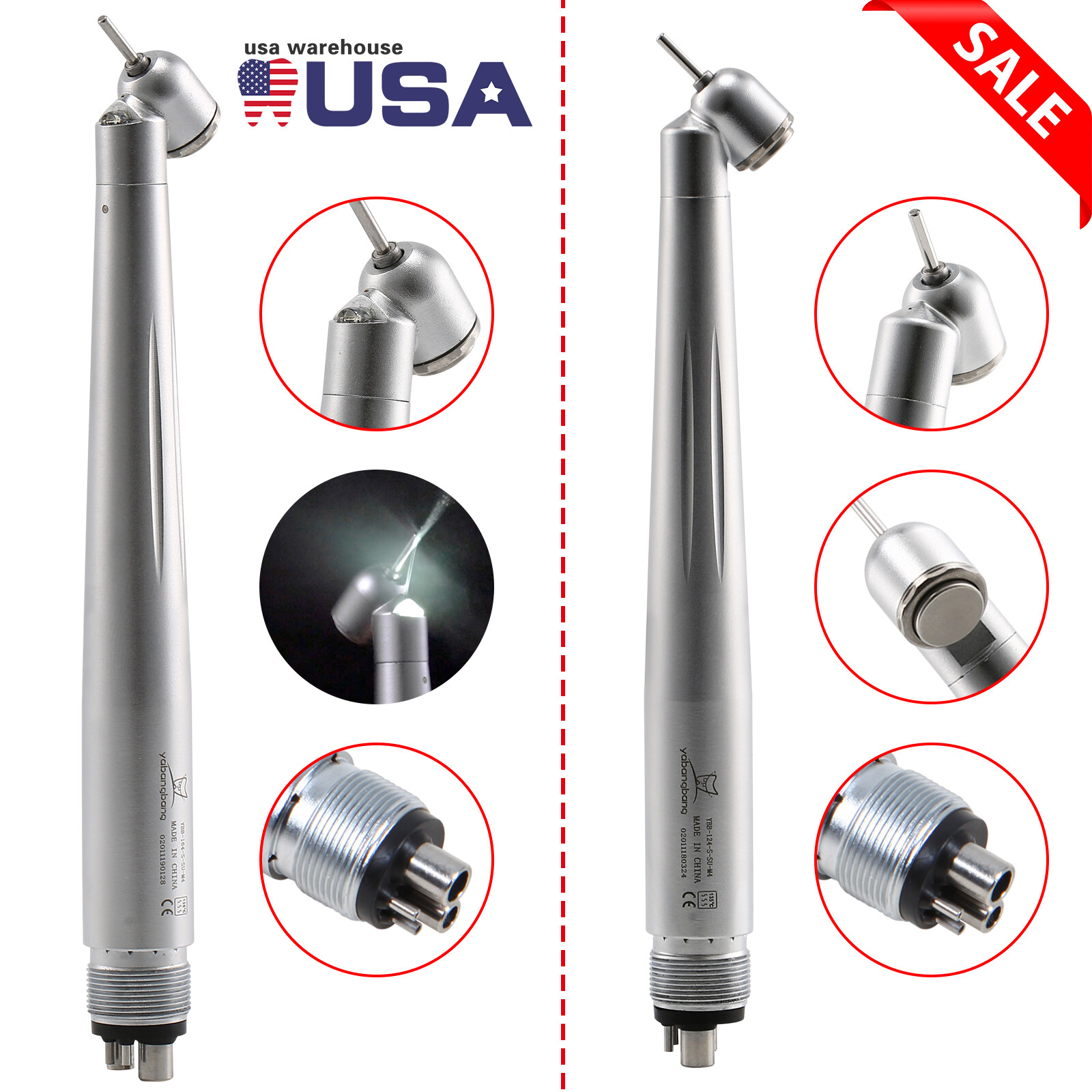NSK Style Dental 45 Degree Surgical High Speed Handpiece Push Button (LED) 4Hole