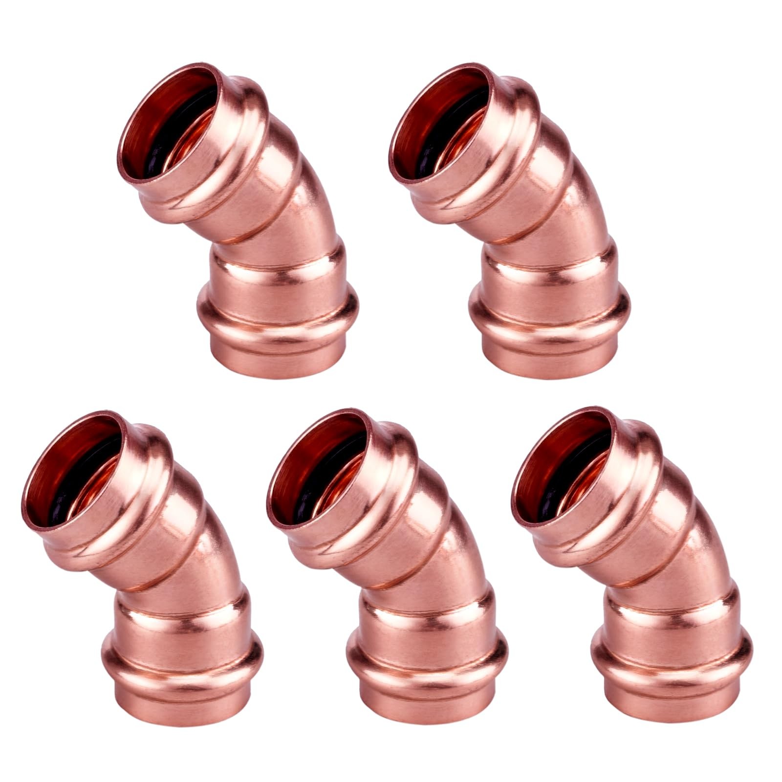 ROGVOC Copper Press Fitting 45 Degree Elbow Fittings, 5-Pcs 1 x 1 inch Heavy