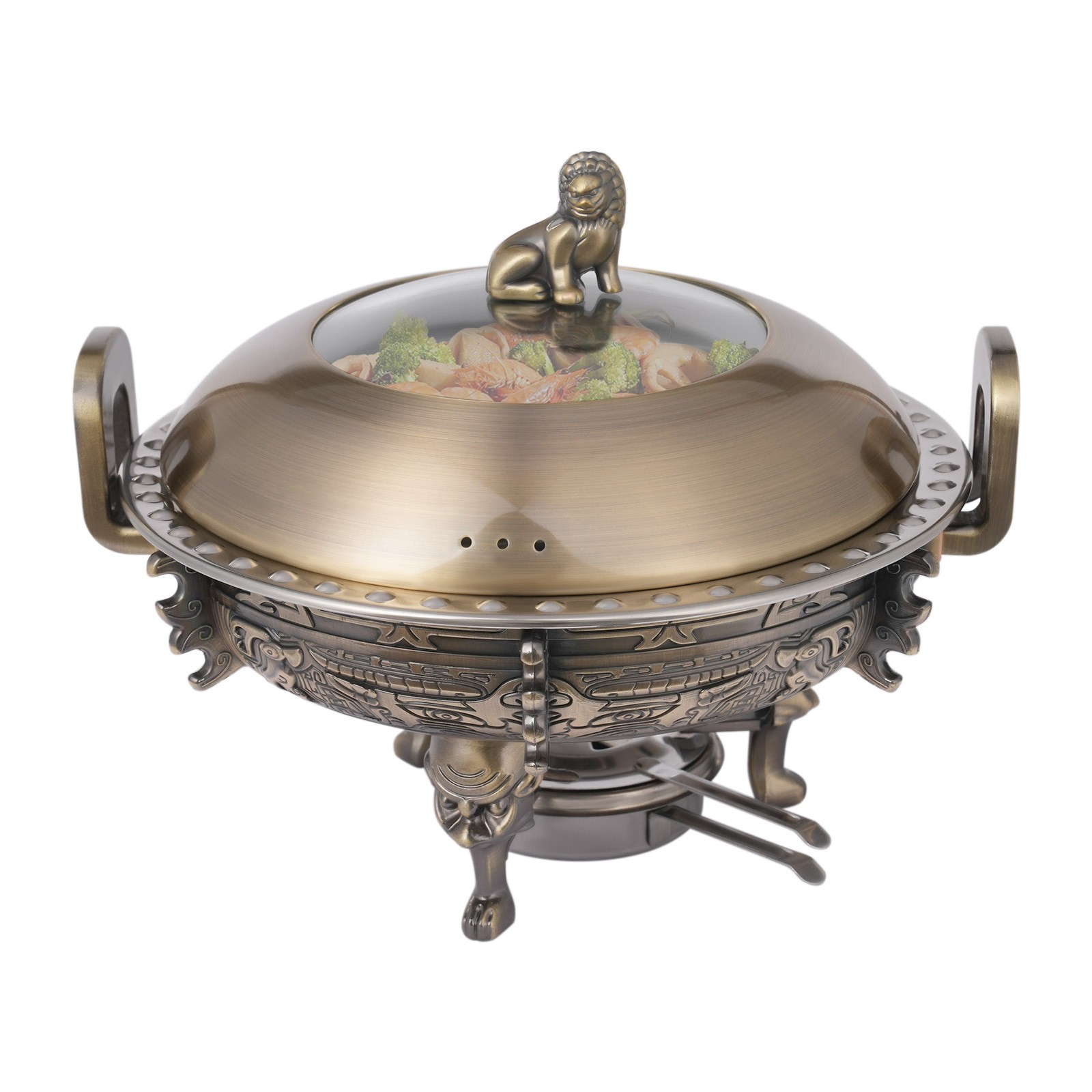 4 PCS Bronze Chinese Style Chafing Dishes Set with Alcohol Stoves Buffet