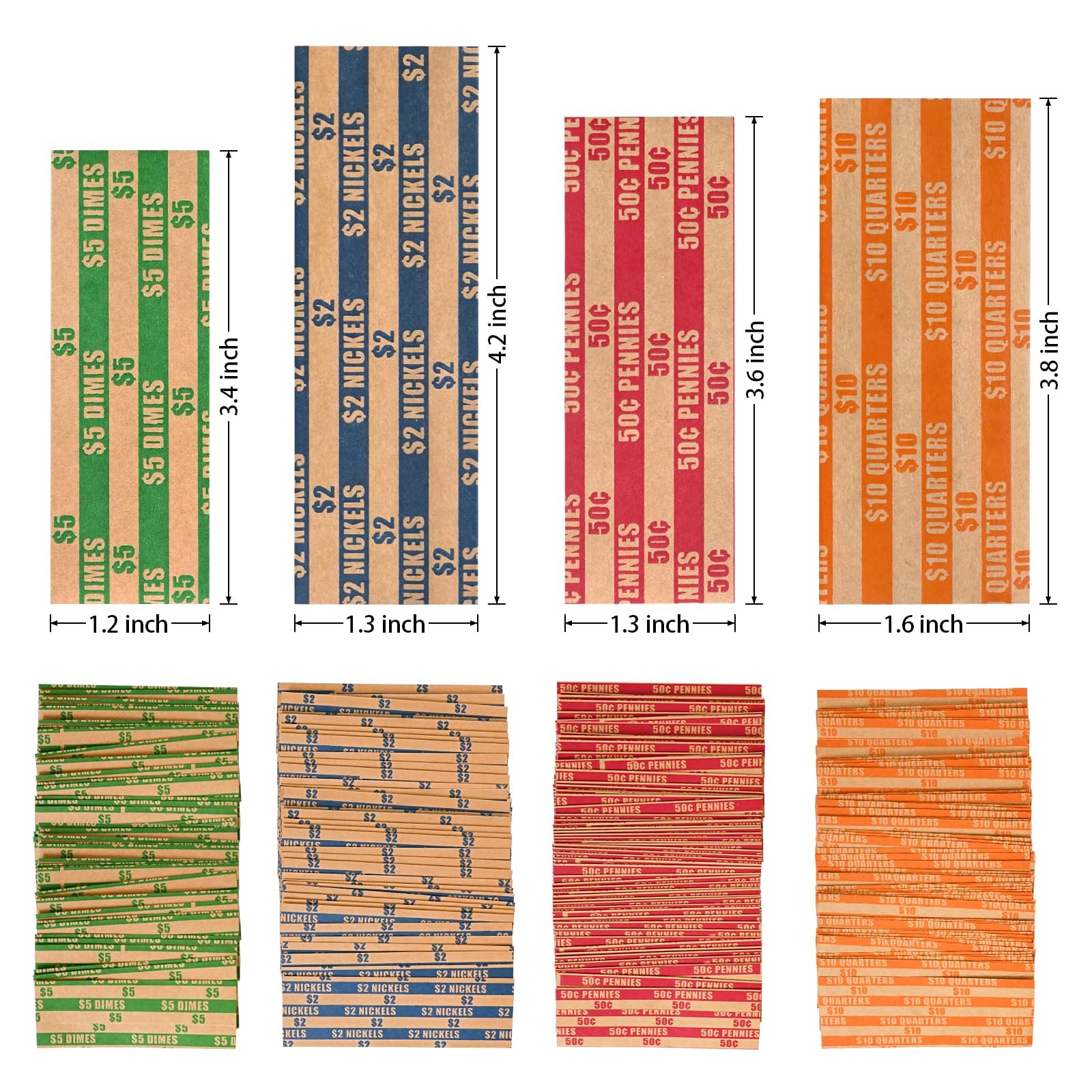ESSENTIAL 100 Pcs Assorted Packed Flat Stripped Coin Wrappers 100-Assorted