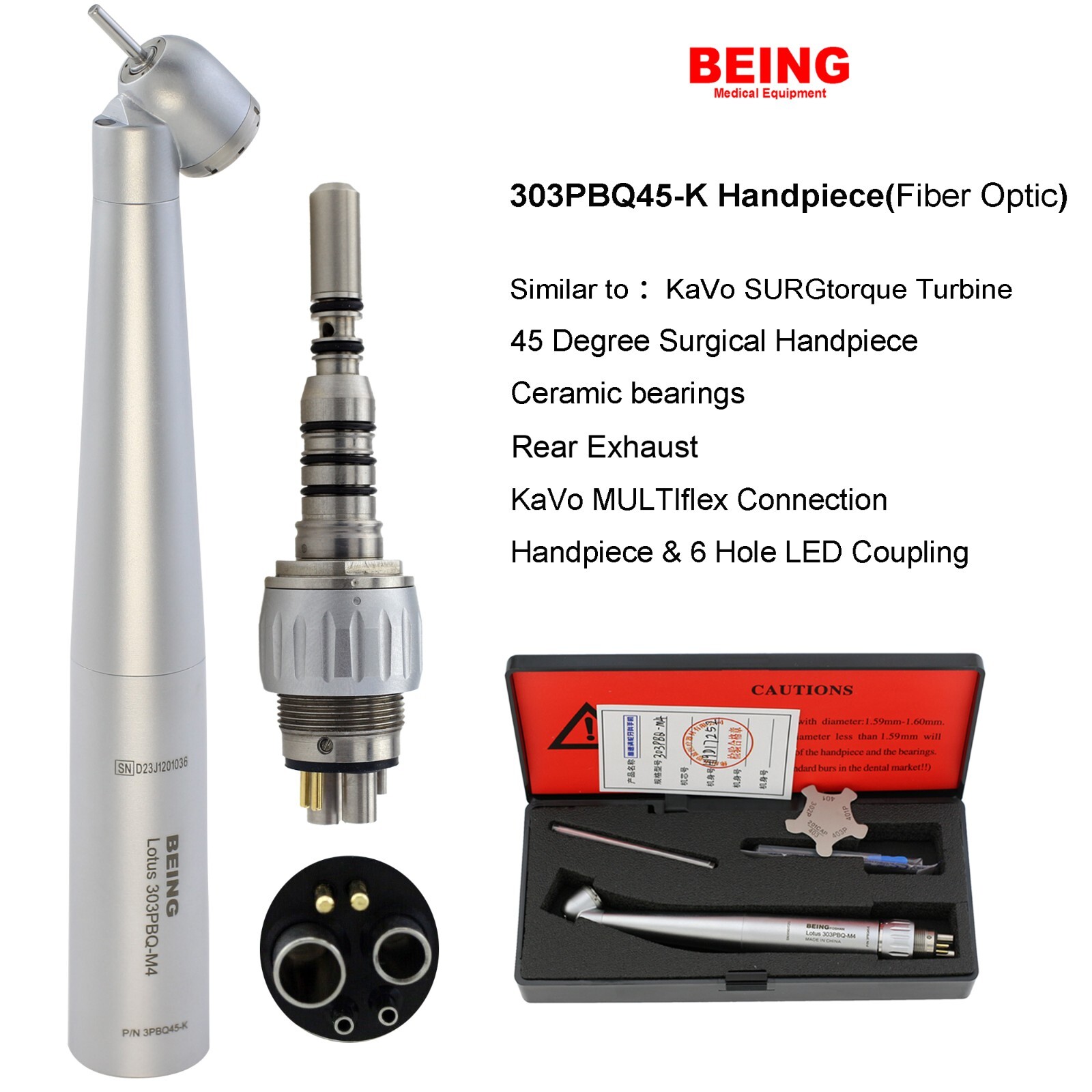 BEING Dental 45 Degree Surgical Handpiece High Speed Kavo NSK Coupler 4 6 Hole