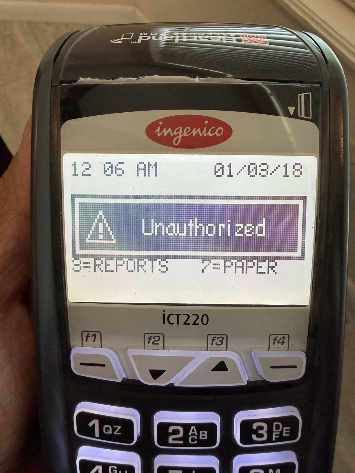 Ingenico iCT220 Credit Card Terminal Heartland w/ Power Supply Cables Manual