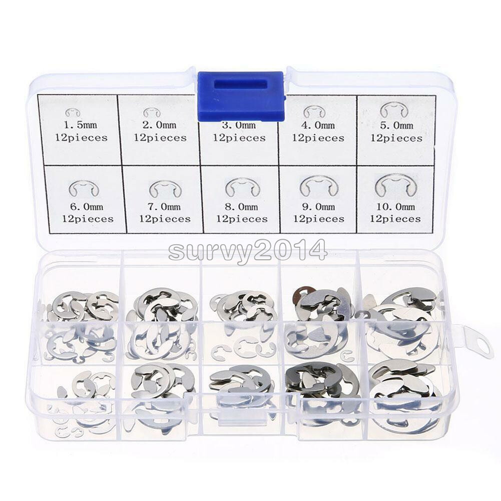 120PCS Assorted M1.5 – M10 Stainless E Clips C Circlip Retaining Snap Ring