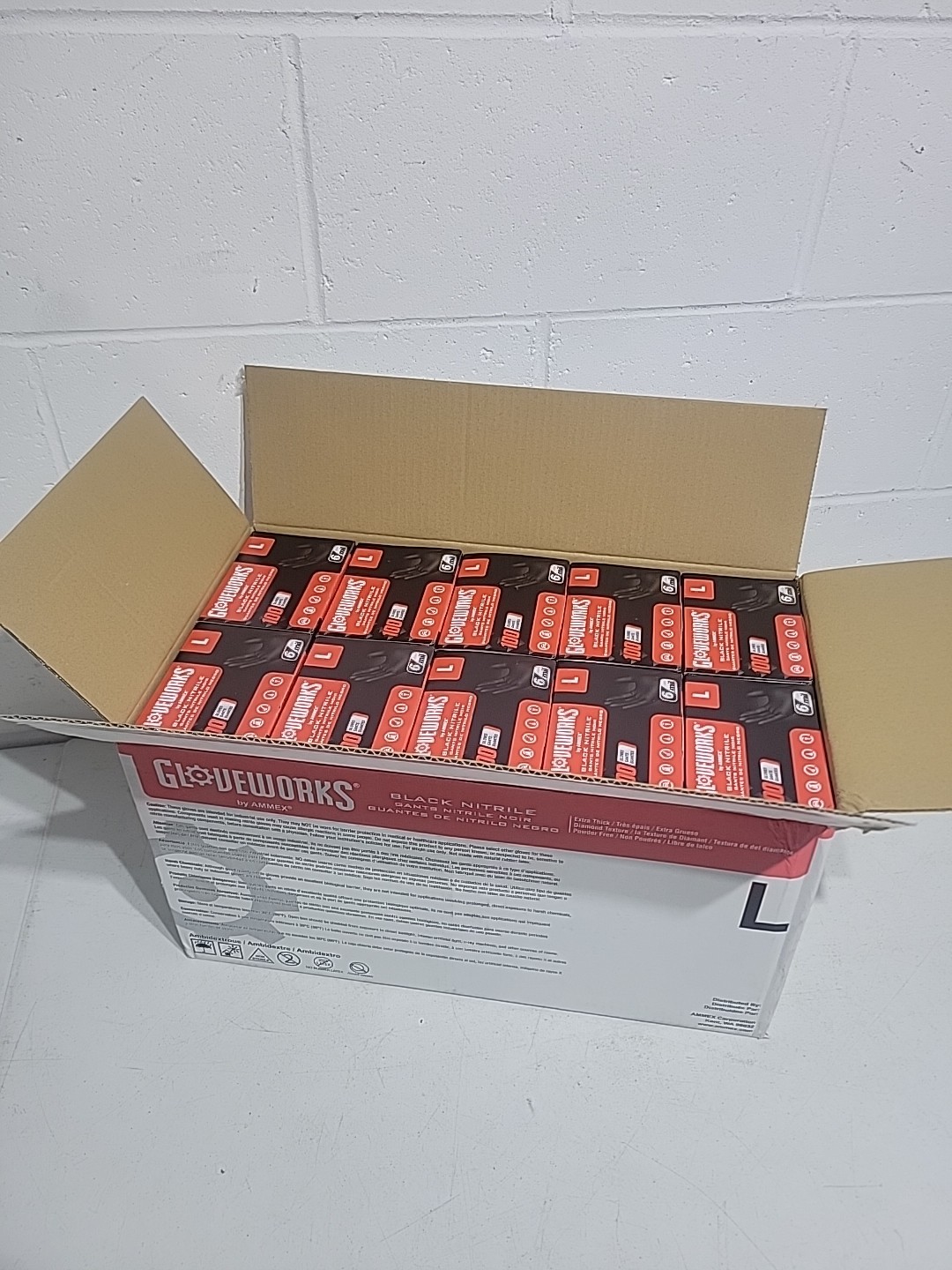 Box of 10 GLOVEWORKS Industrial Black Disposable Nitrile Gloves 6 Mil L Large