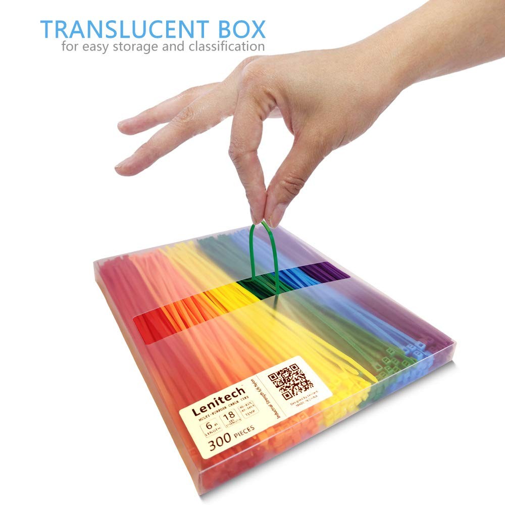 300Pack 8 Inch Multi Colors Heavy Duty Cable Zip Ties for Indoor and Outdoor Use