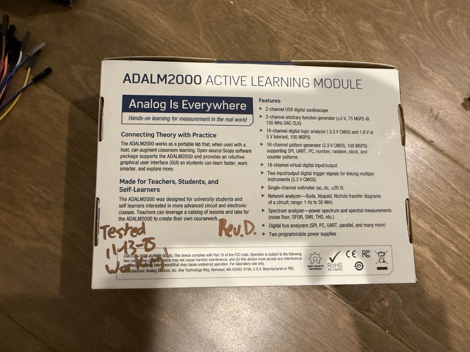 Analog Devices ADALM2000 TESTED Oscilloscope/Logic Anlyz Active Learning Module