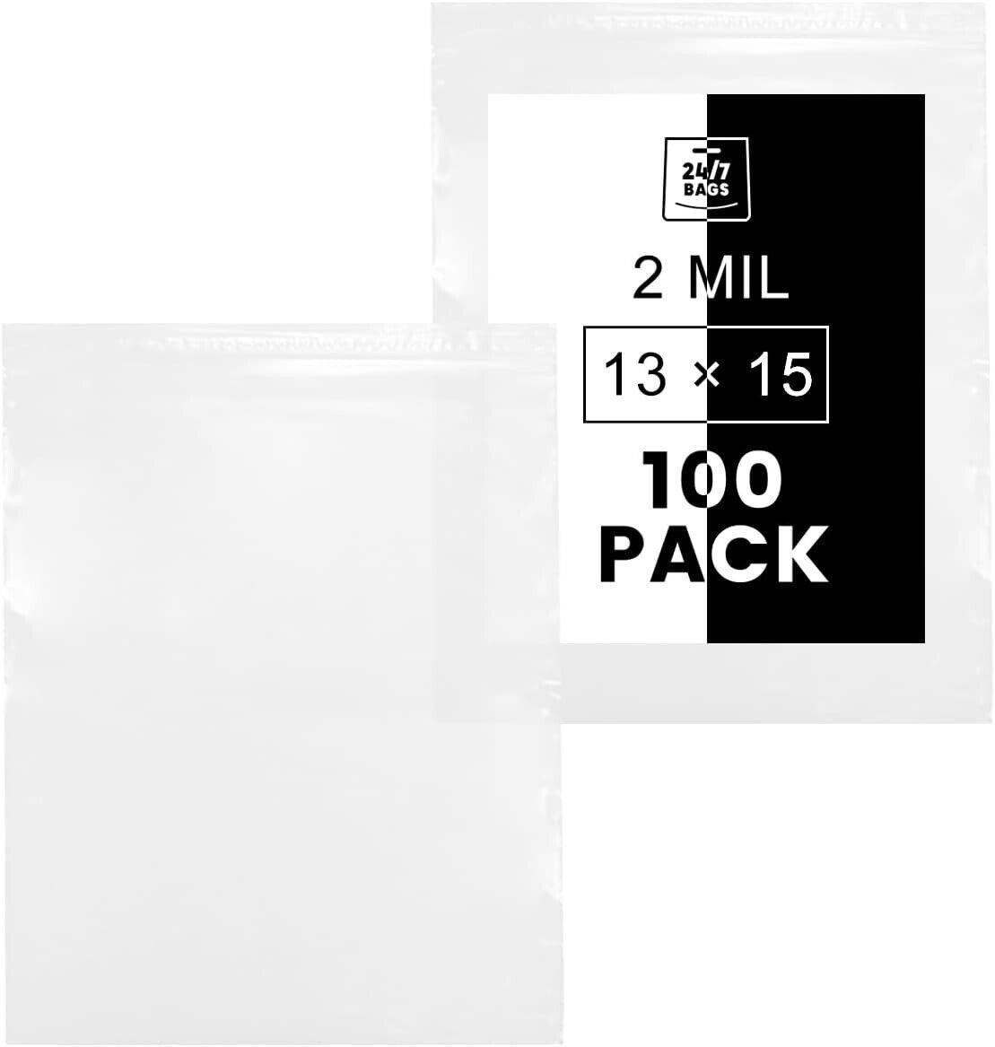 100 Pack 13×15 Inch Clear Reclosable Zipper Bag Plastic Poly Zip Lock Bags 2Mil