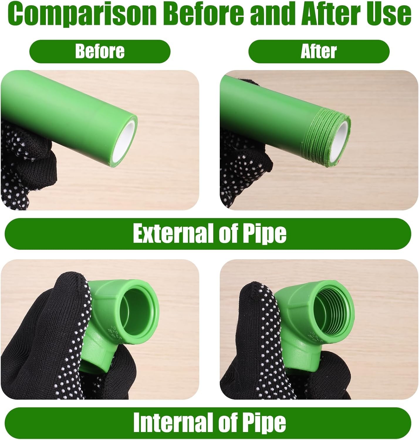 3PCS PVC Pipe Threader Tool，Integrated Internal & External Pipe Threading Tool