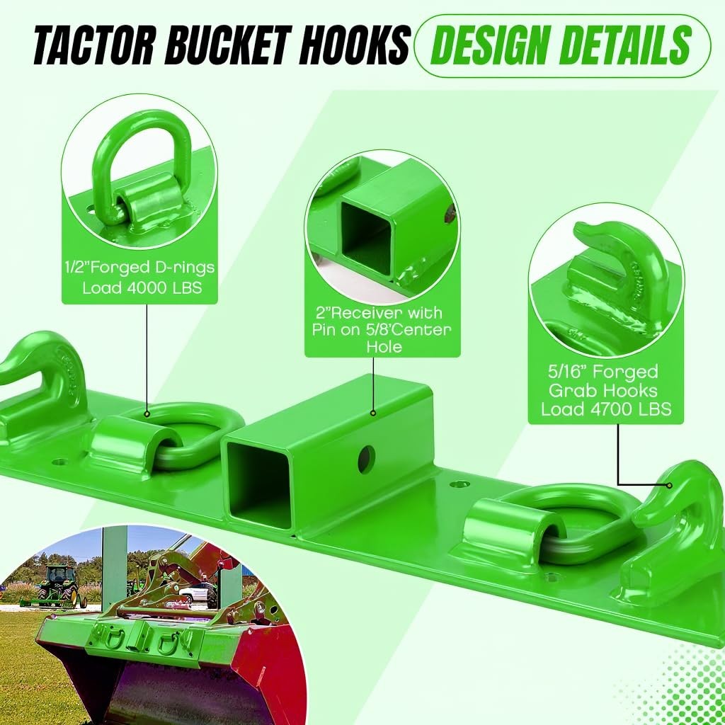 Bolt on Grab Hooks & D Rings & 2″ Receiver For John Deere 1025R Compact Tractor