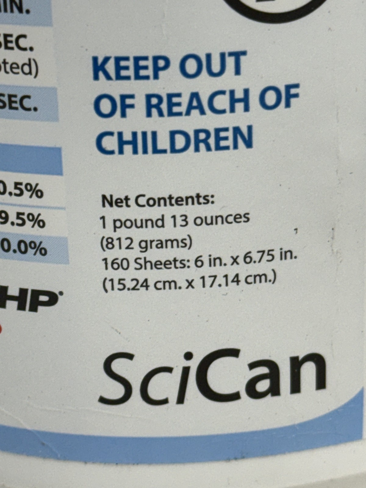 Scican OPT1-W12 Optim1 Wipes Disinfectant Surface Wipes Unscented SCI33W12 160Pk