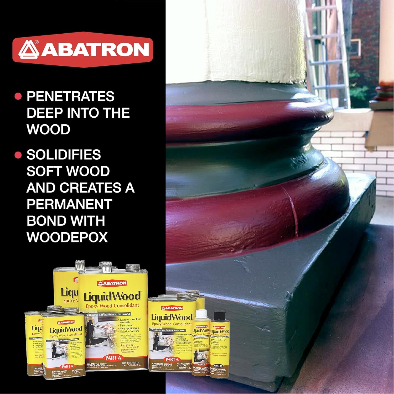 Abatron Liquid Wood Repair Restoration Kit, WoodEpox FIller, 24 Ounce
