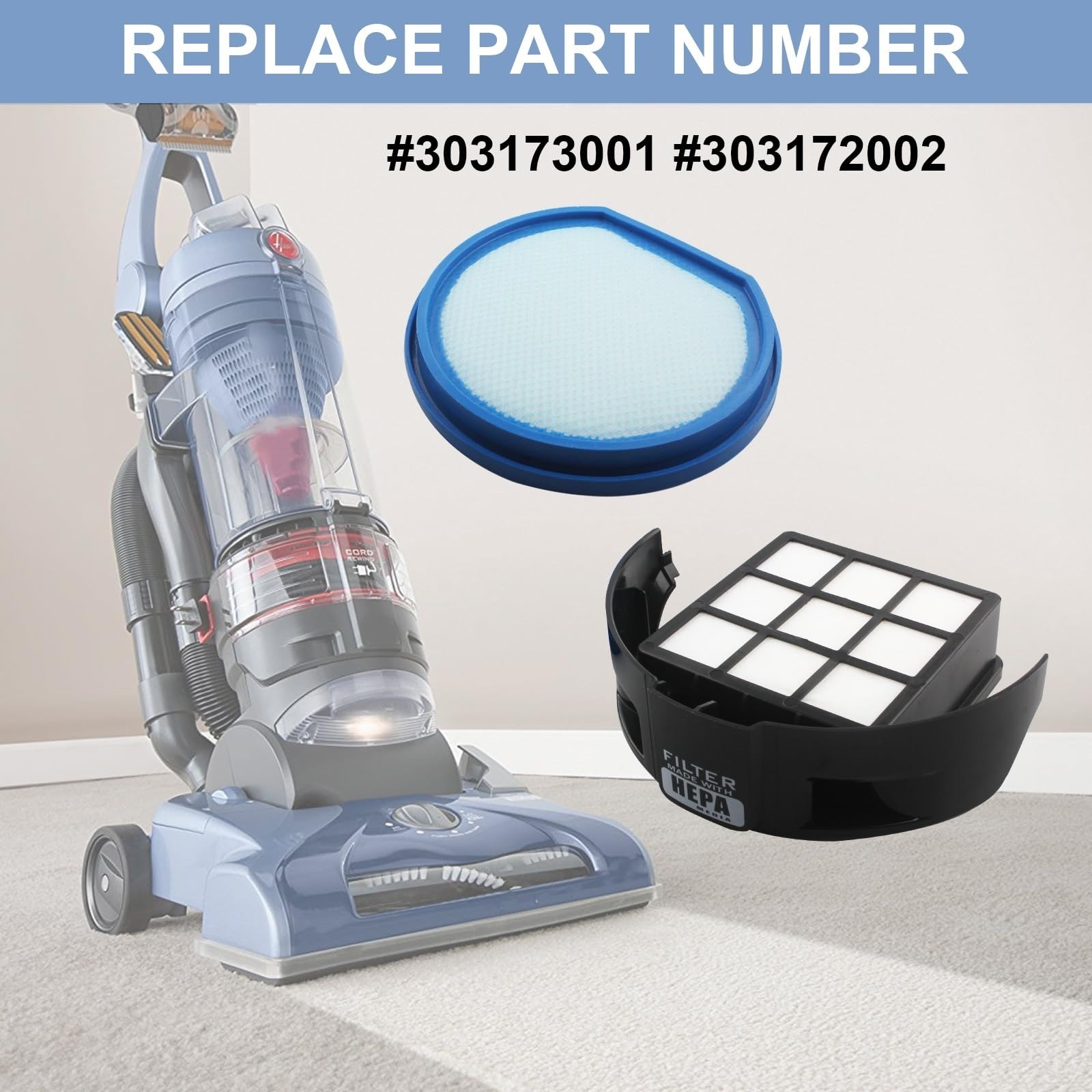 Hoover WindTunnel Vacuum Filter Kit HEPA Primary 303173001 303172002