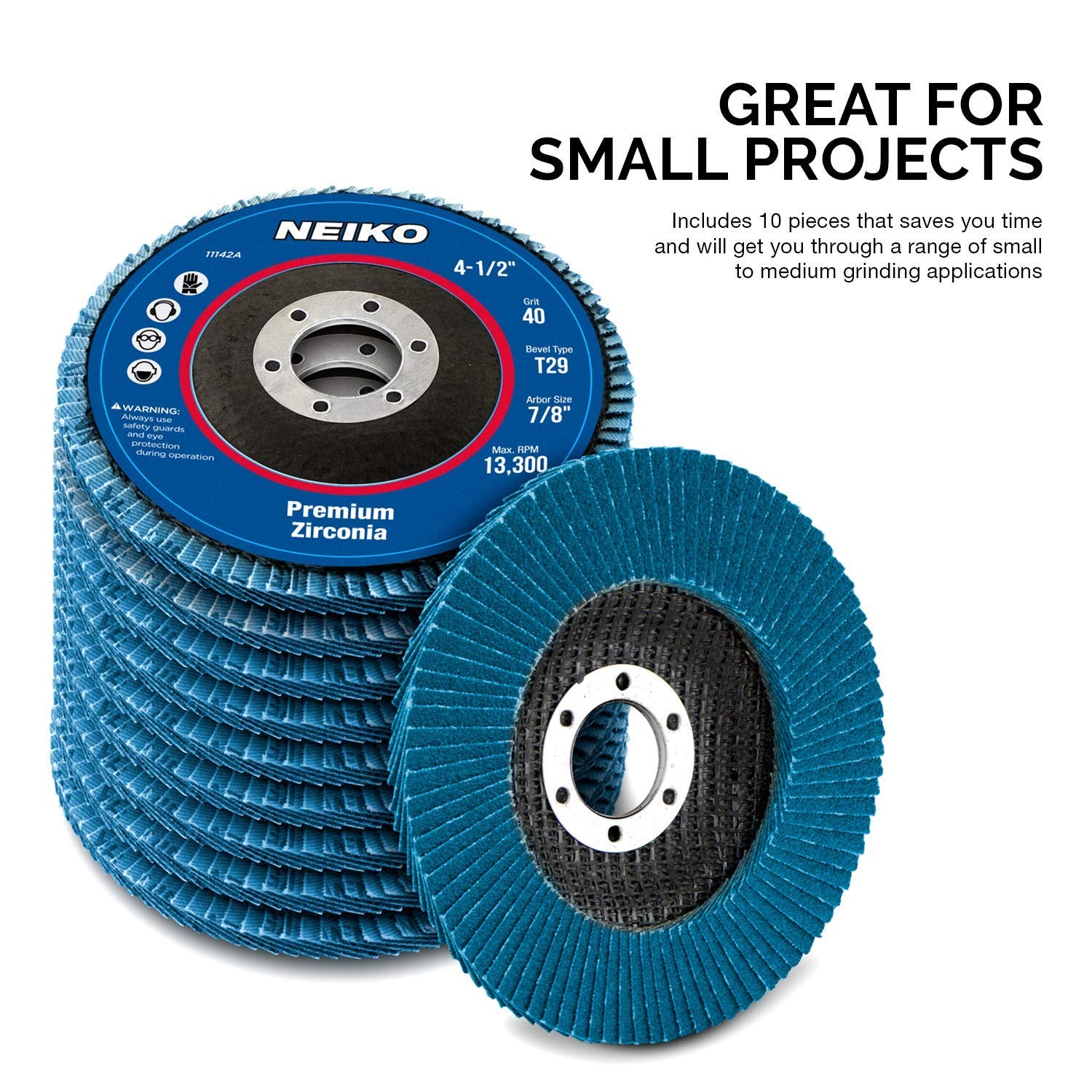 NEIKO 11142A 10 Pack Zirconia Flap Discs 4-1/2 for Angle Grinder, 40 Grit Flappe
