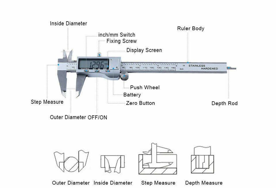 150mm Digital Vernier Caliper 6” Stainless Steel Micrometer LCD Gauge Measuring