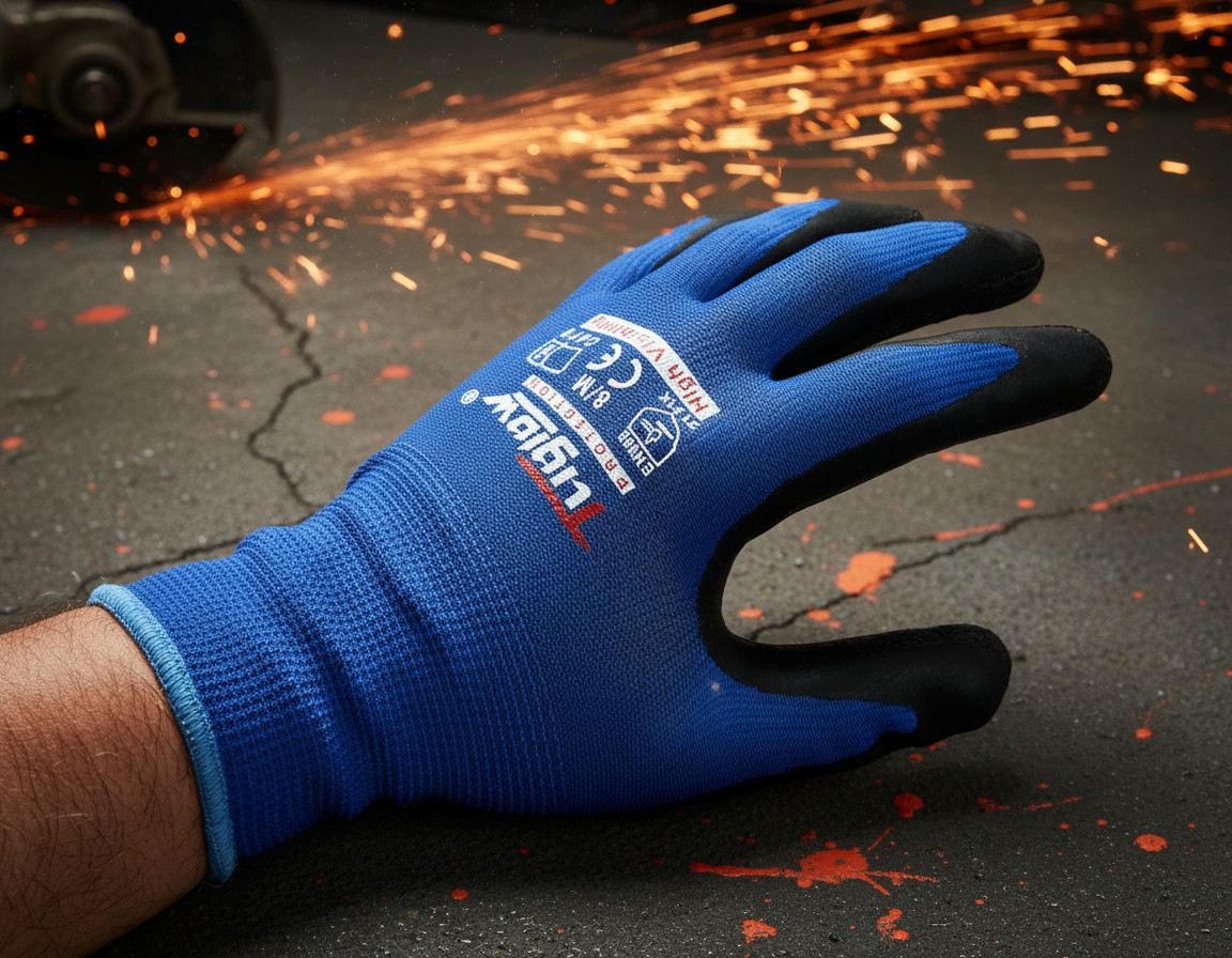 12 Pair Gasoline Blue/Black Safety Gloves Latex Coated Grip Cut Resistant