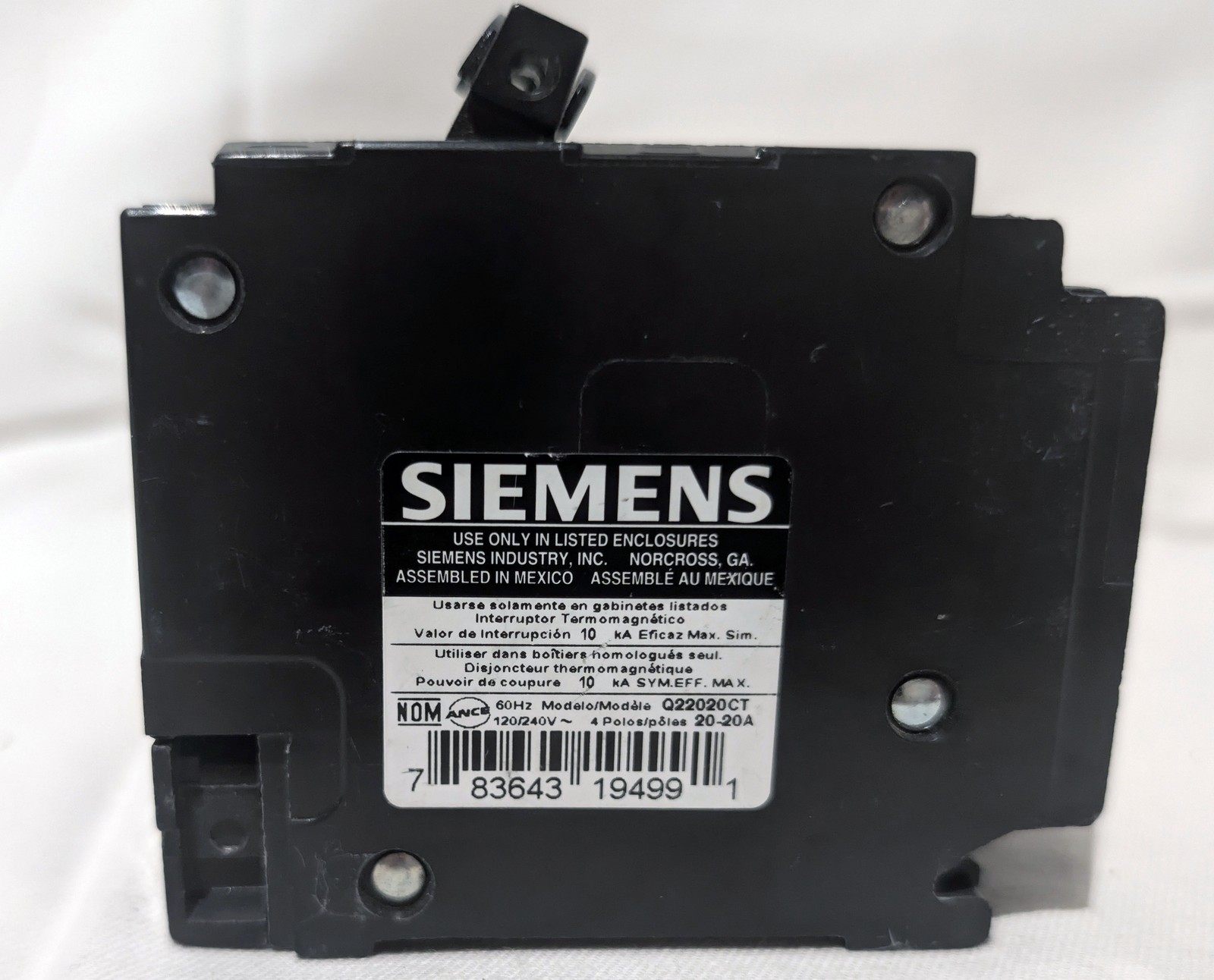 Siemens Q22020CT 2-Outer 20A 120/240V Plug-In Triplex Circuit Breaker – NEW